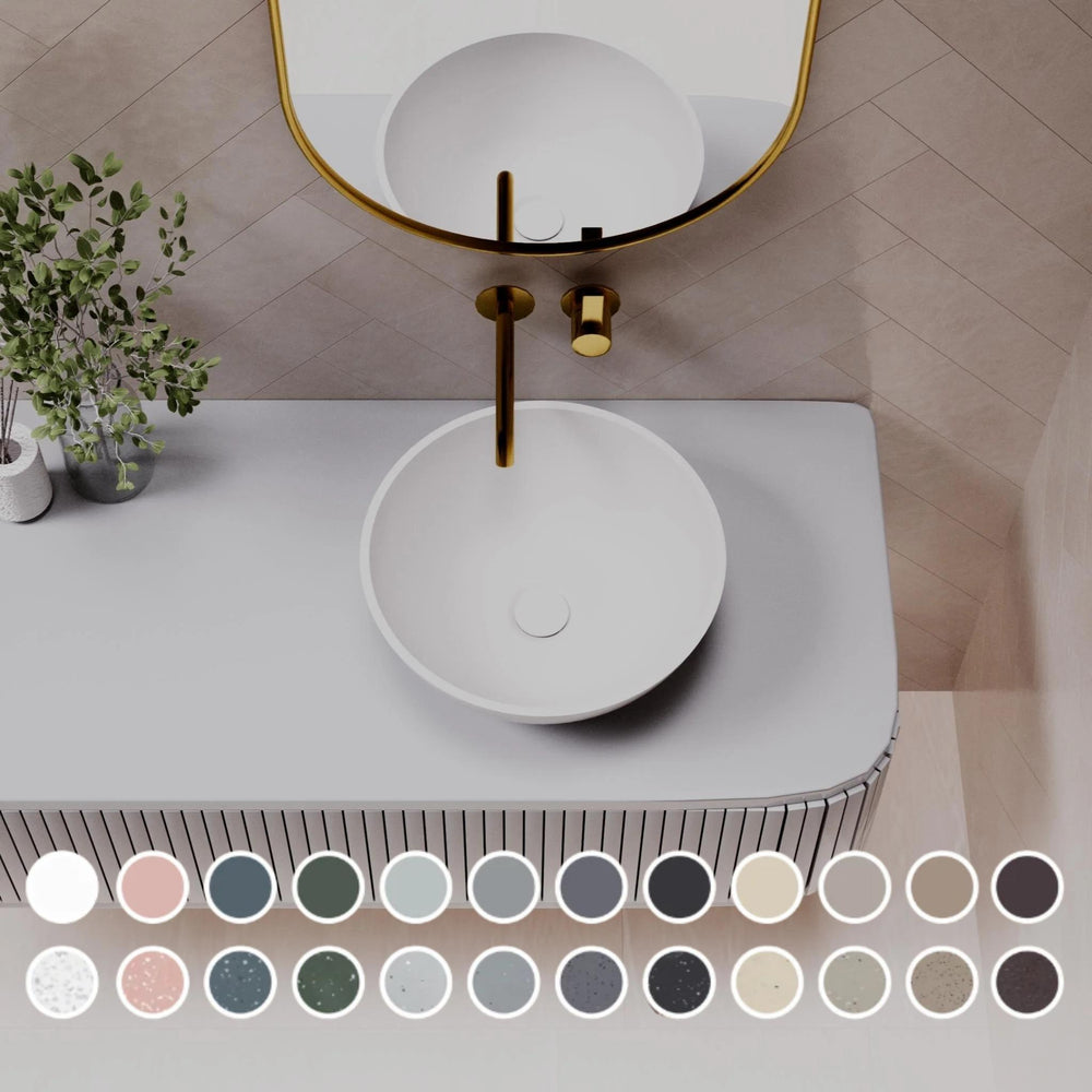PIETRA BIANCA SARAH ABOVE COUNTER STONE BASIN WITH CUSTOM COLOURS 380MM