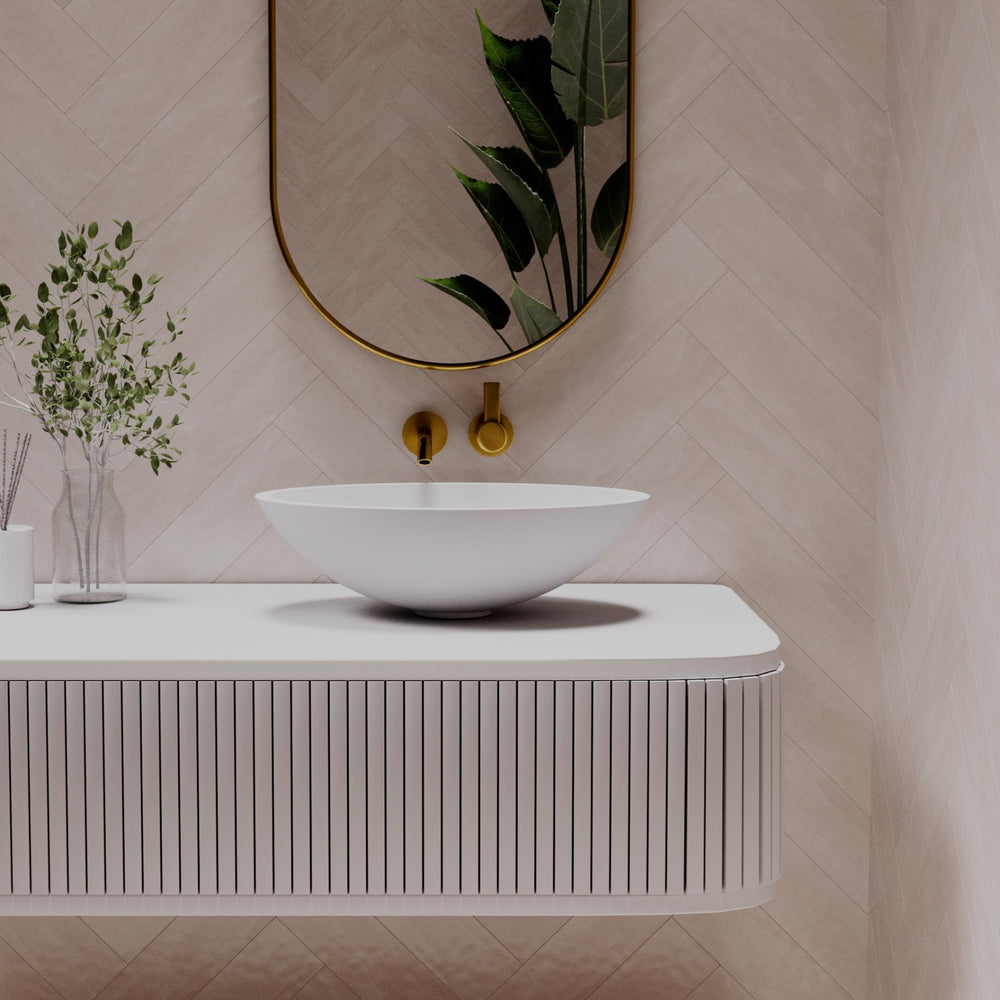 PIETRA BIANCA PEARL ABOVE COUNTER STONE BASIN WITH CUSTOM COLOURS 500MM