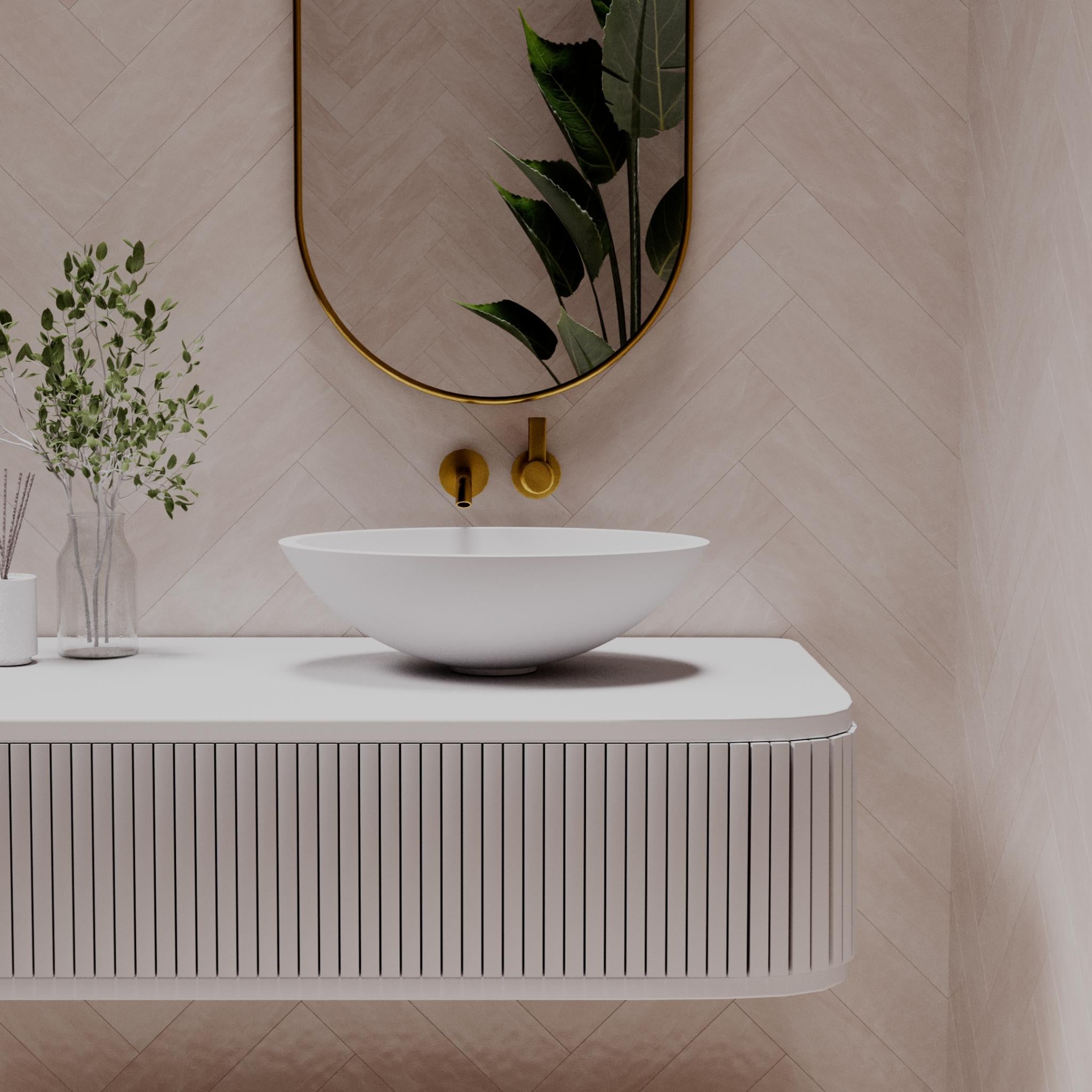 PIETRA BIANCA PEARL ABOVE COUNTER STONE BASIN WITH CUSTOM COLOURS 500MM