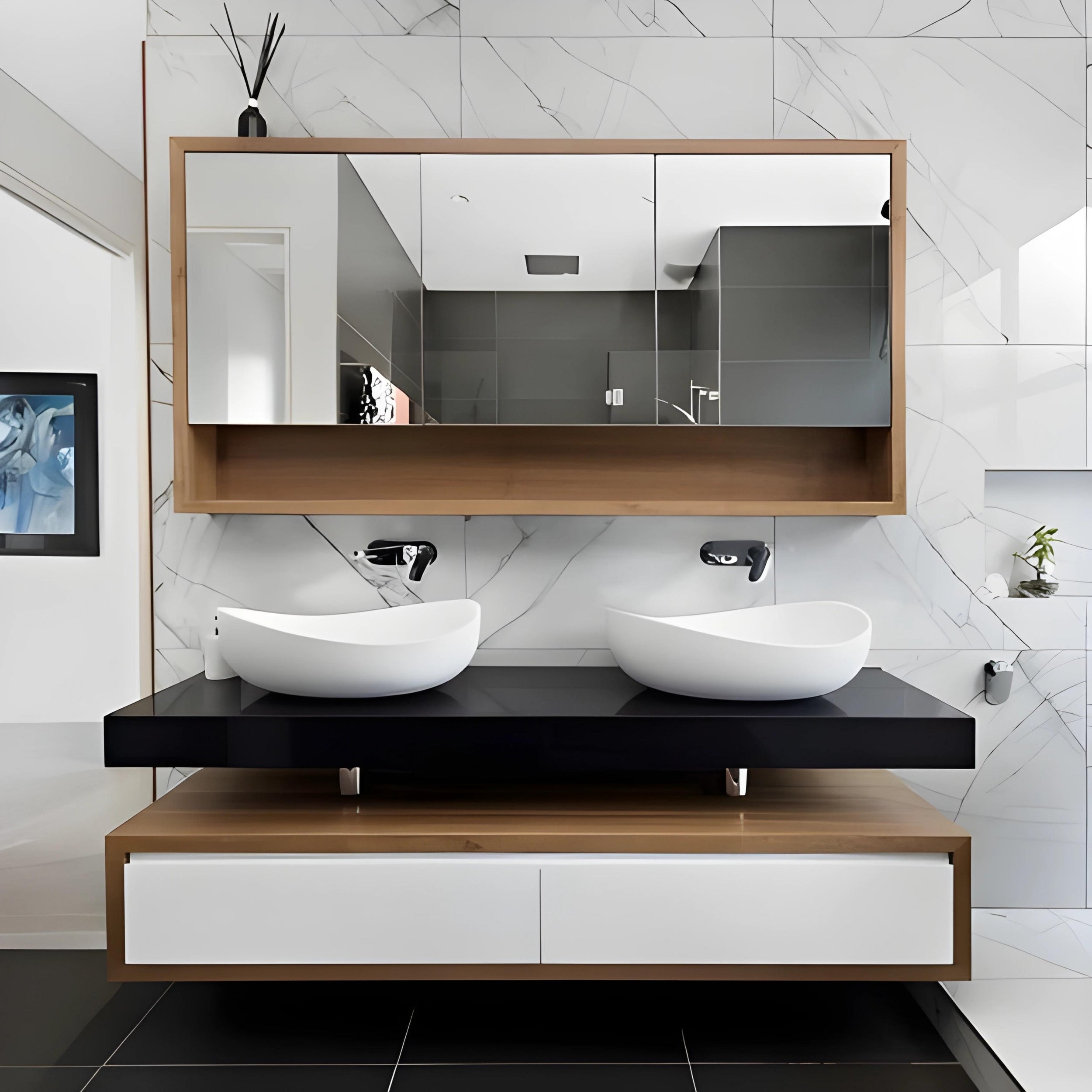 PIETRA BIANCA ONDA ABOVE COUNTER STONE BASIN WITH CUSTOM COLOURS 600MM