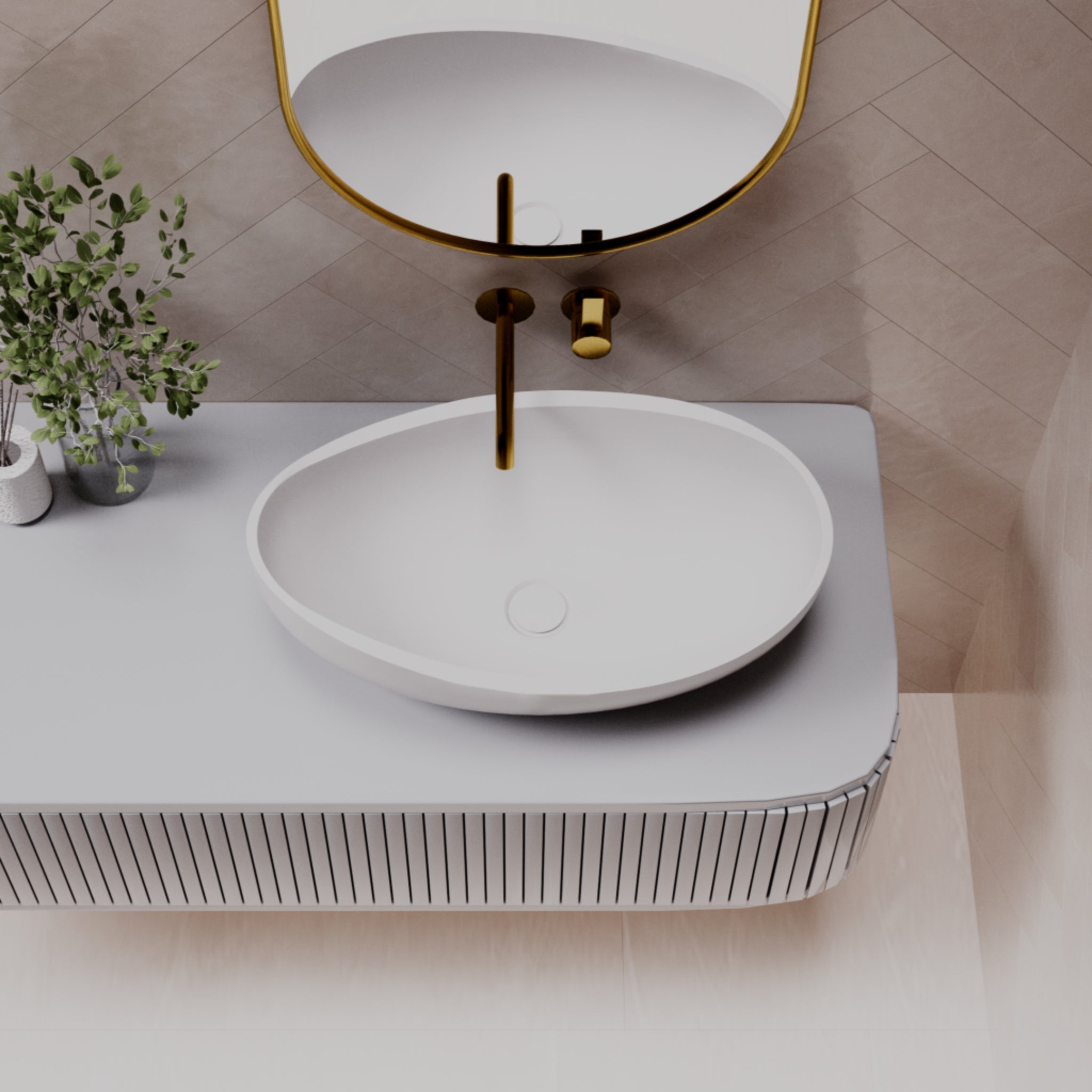 PIETRA BIANCA ONDA ABOVE COUNTER STONE BASIN WITH CUSTOM COLOURS 450MM