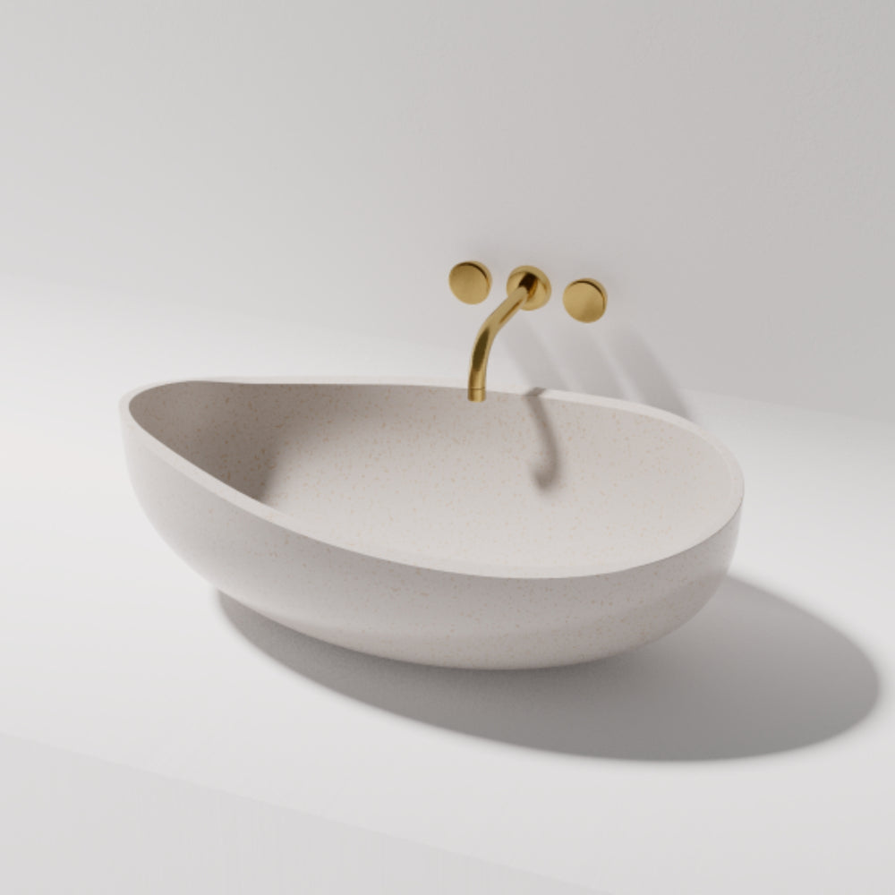PIETRA BIANCA ONDA ABOVE COUNTER STONE BASIN WITH CUSTOM COLOURS 450MM