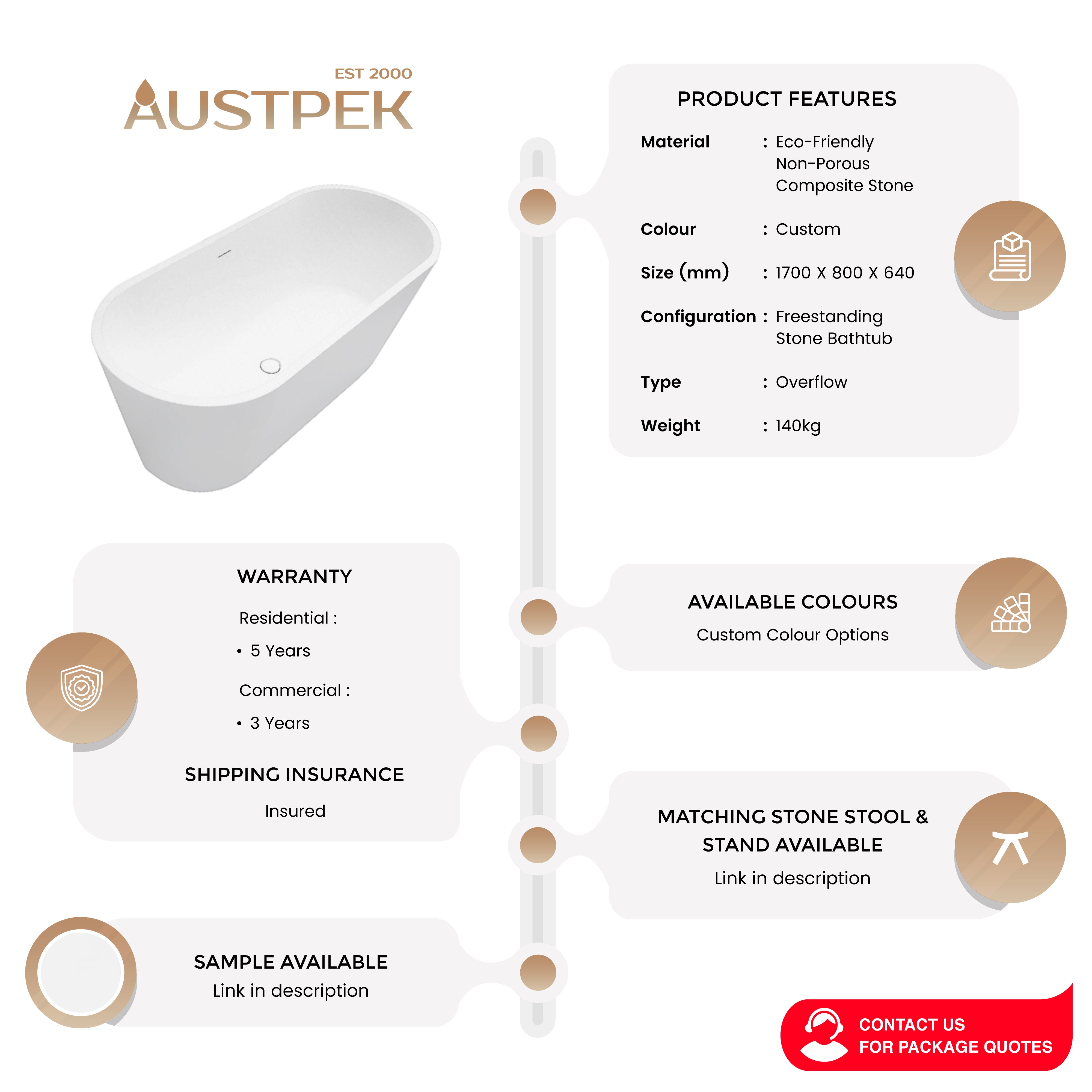 PIETRA BIANCA OLIVE FREESTANDING STONE BATHTUB WITH CUSTOM COLOURS 1700MM