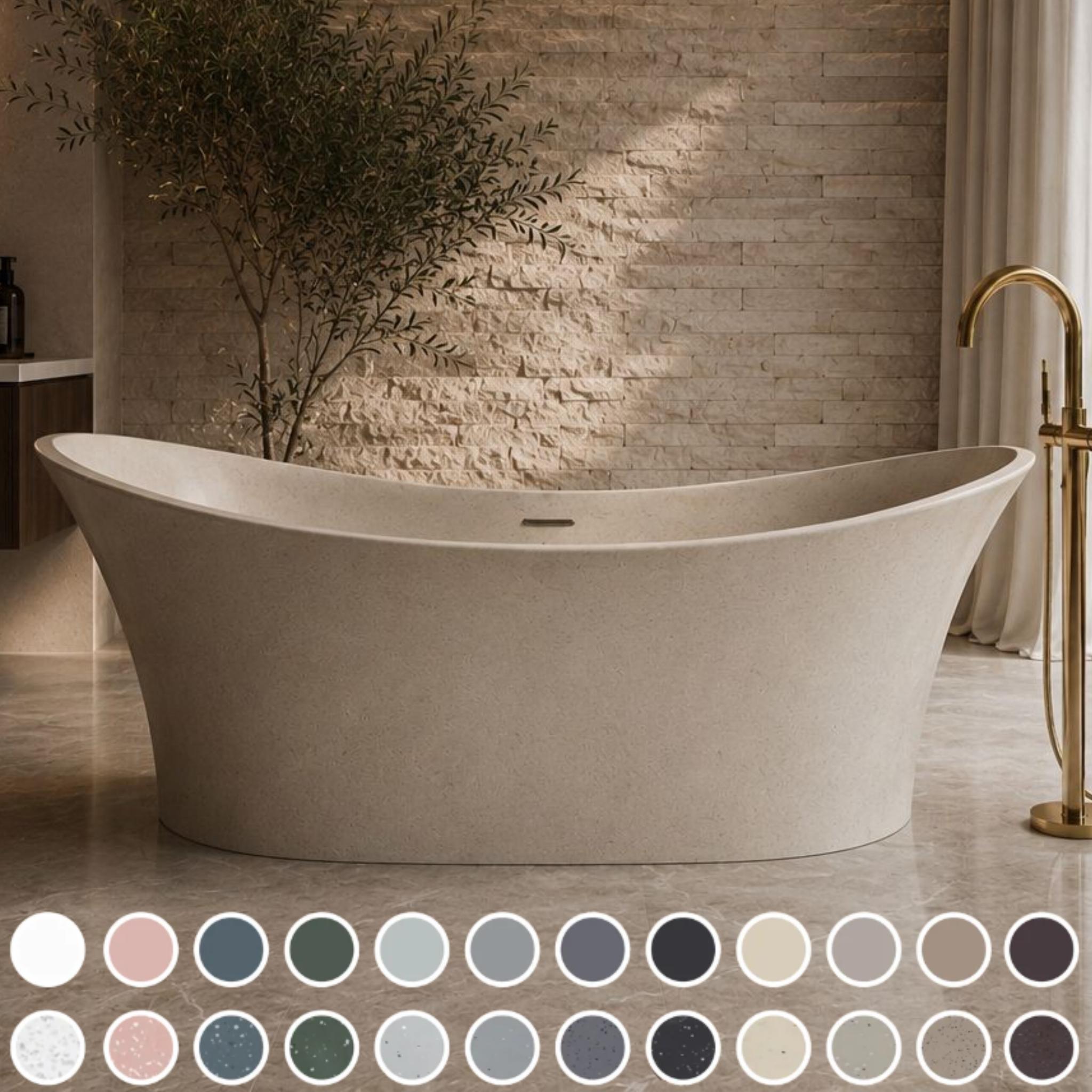 PIETRA BIANCA CROWN FREESTANDING STONE BATHTUB WITH CUSTOM COLOURS 1750MM