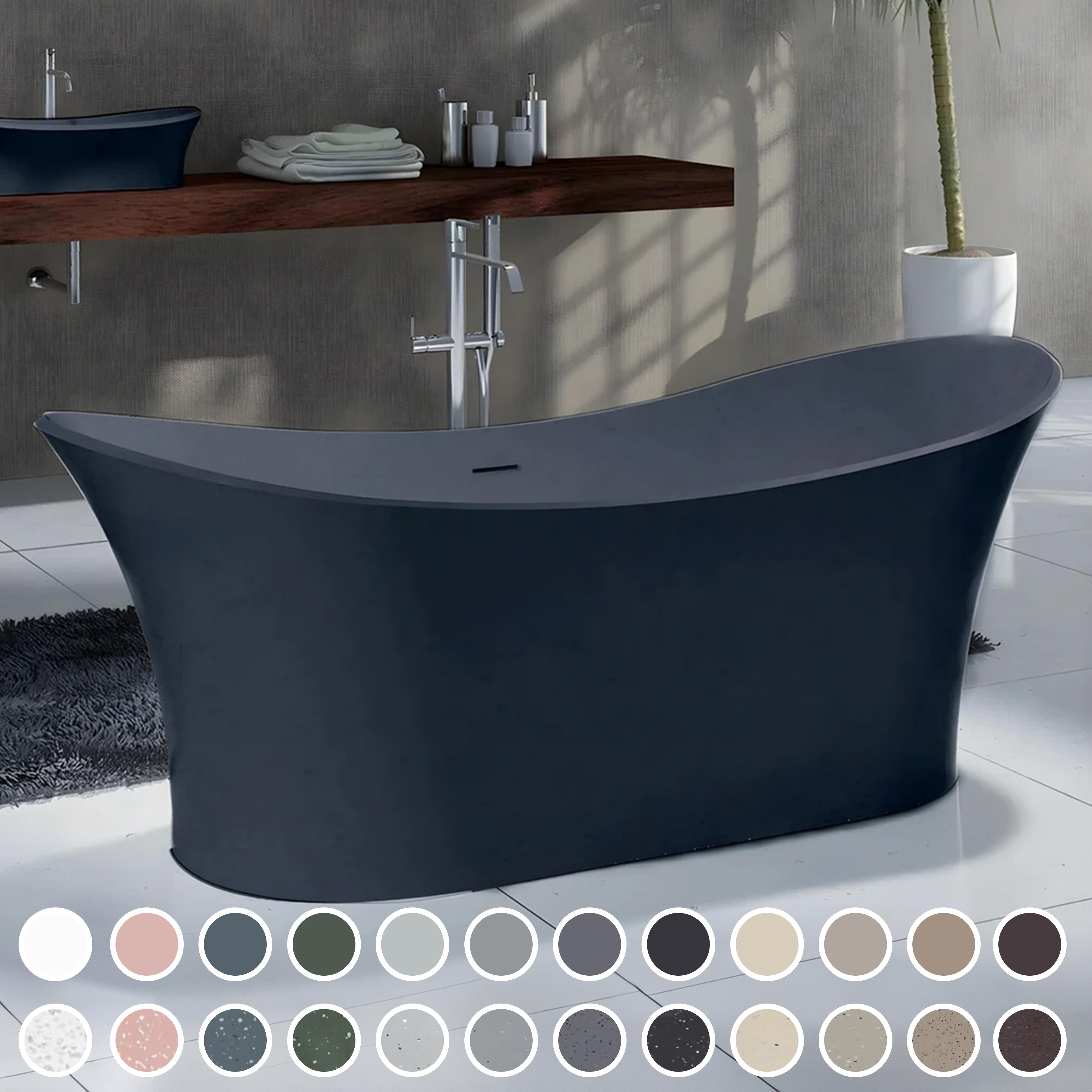 PIETRA BIANCA CROWN FREESTANDING STONE BATHTUB WITH CUSTOM COLOURS 1750MM