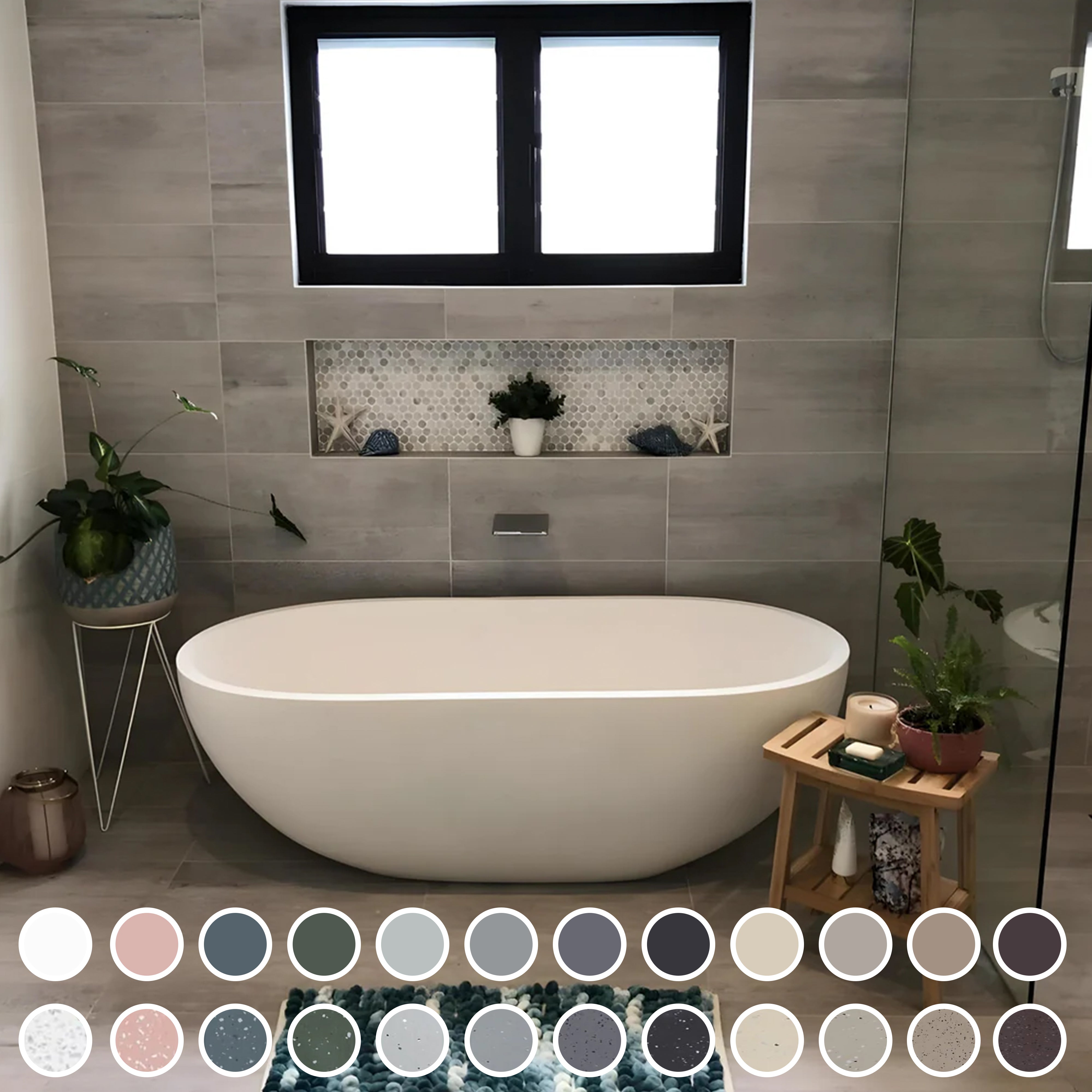 PIETRA BIANCA BELLA MODERN FREESTANDING STONE BATHTUB WITH CUSTOM COLOURS (AVAILABLE IN 1500MM, 1600MM, 1700MM AND 1800MM)