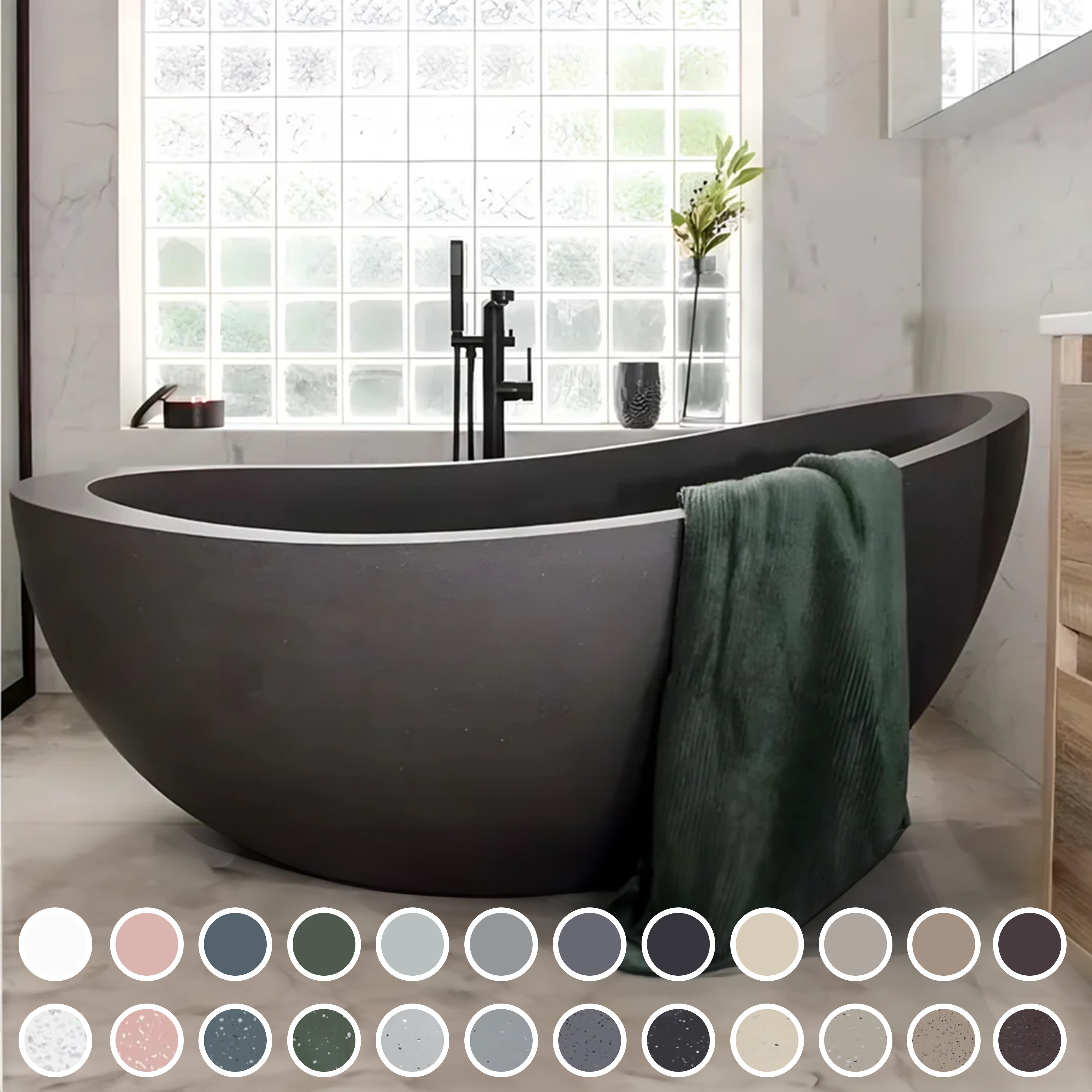 PIETRA BIANCA AUTUMN FREESTANDING STONE BATHTUB WITH CUSTOM COLOURS (AVAILABLE IN 1500MM AND 1700MM)