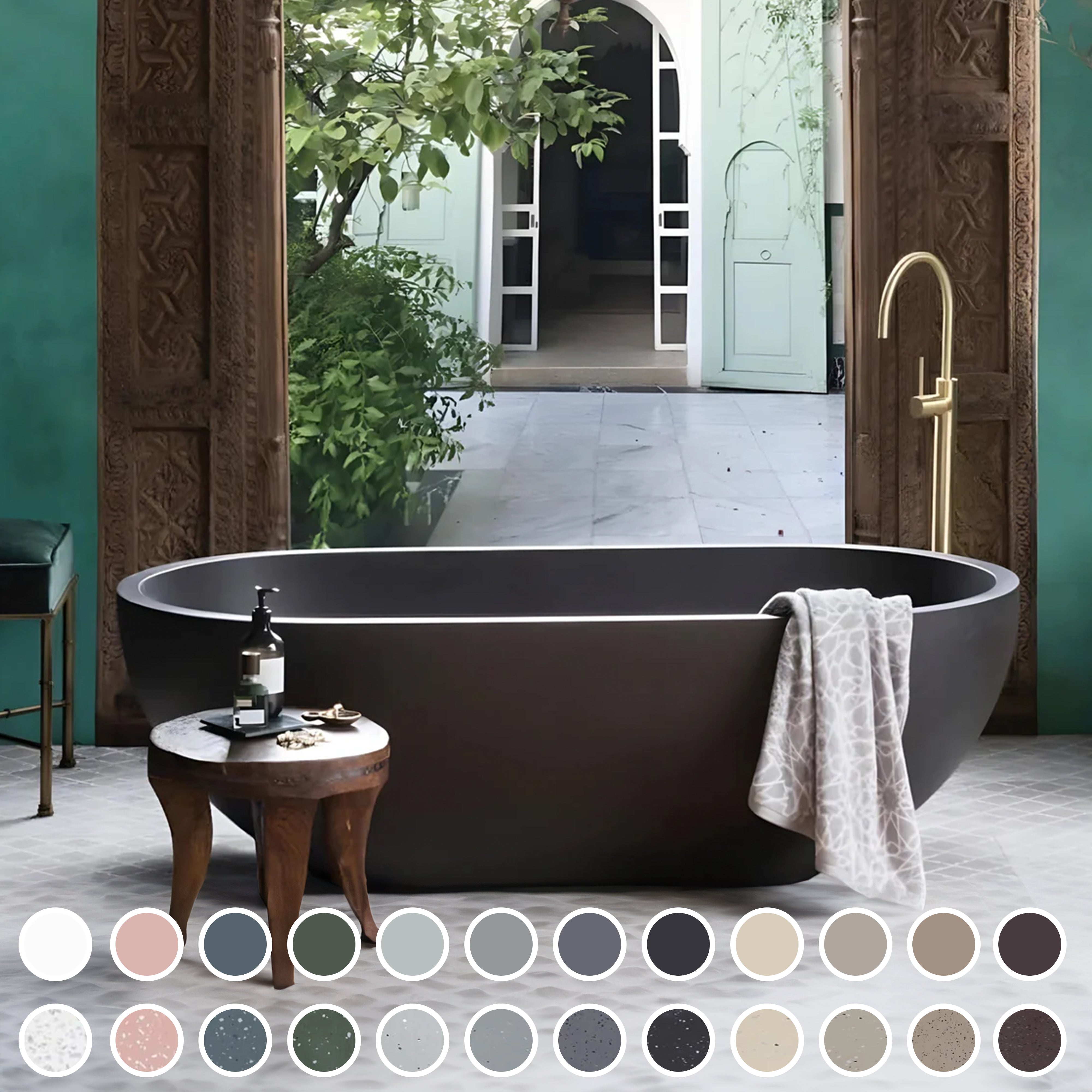 PIETRA BIANCA RYESE FREESTANDING STONE BATHTUB WITH CUSTOM COLOURS (AVAILABLE IN 1600MM, 1700MM AND 1800MM)