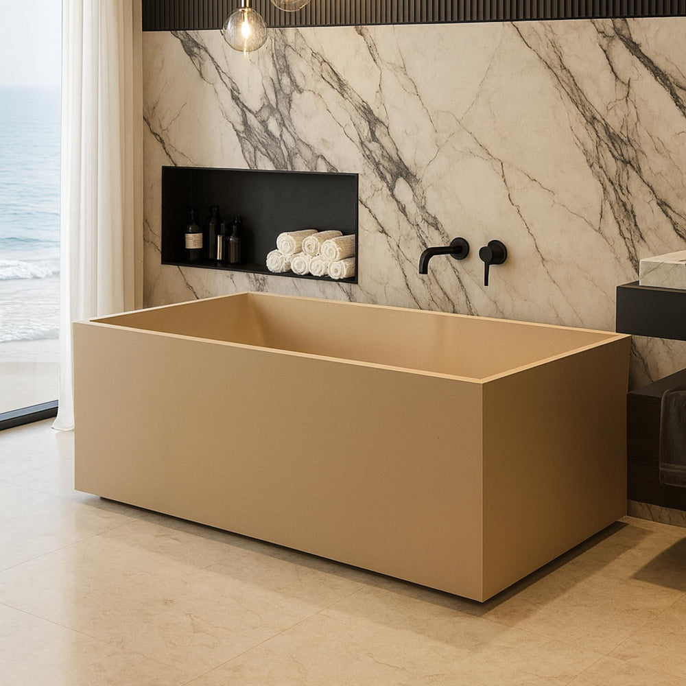 PIETRA BIANCA CUBE FREESTANDING STONE BATHTUB WITH CUSTOM COLOURS 1700MM