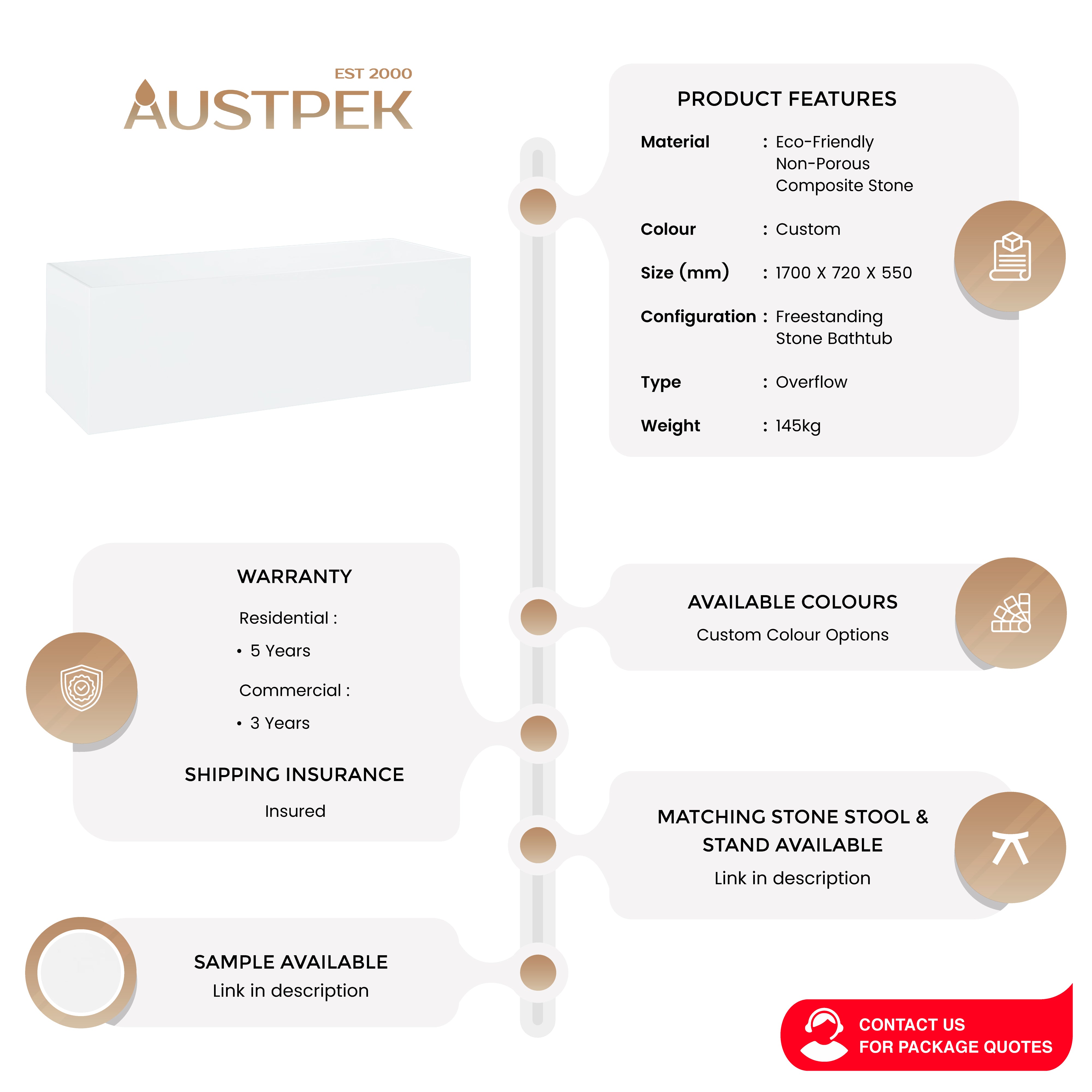 PIETRA BIANCA CUBE FREESTANDING STONE BATHTUB WITH CUSTOM COLOURS 1700MM