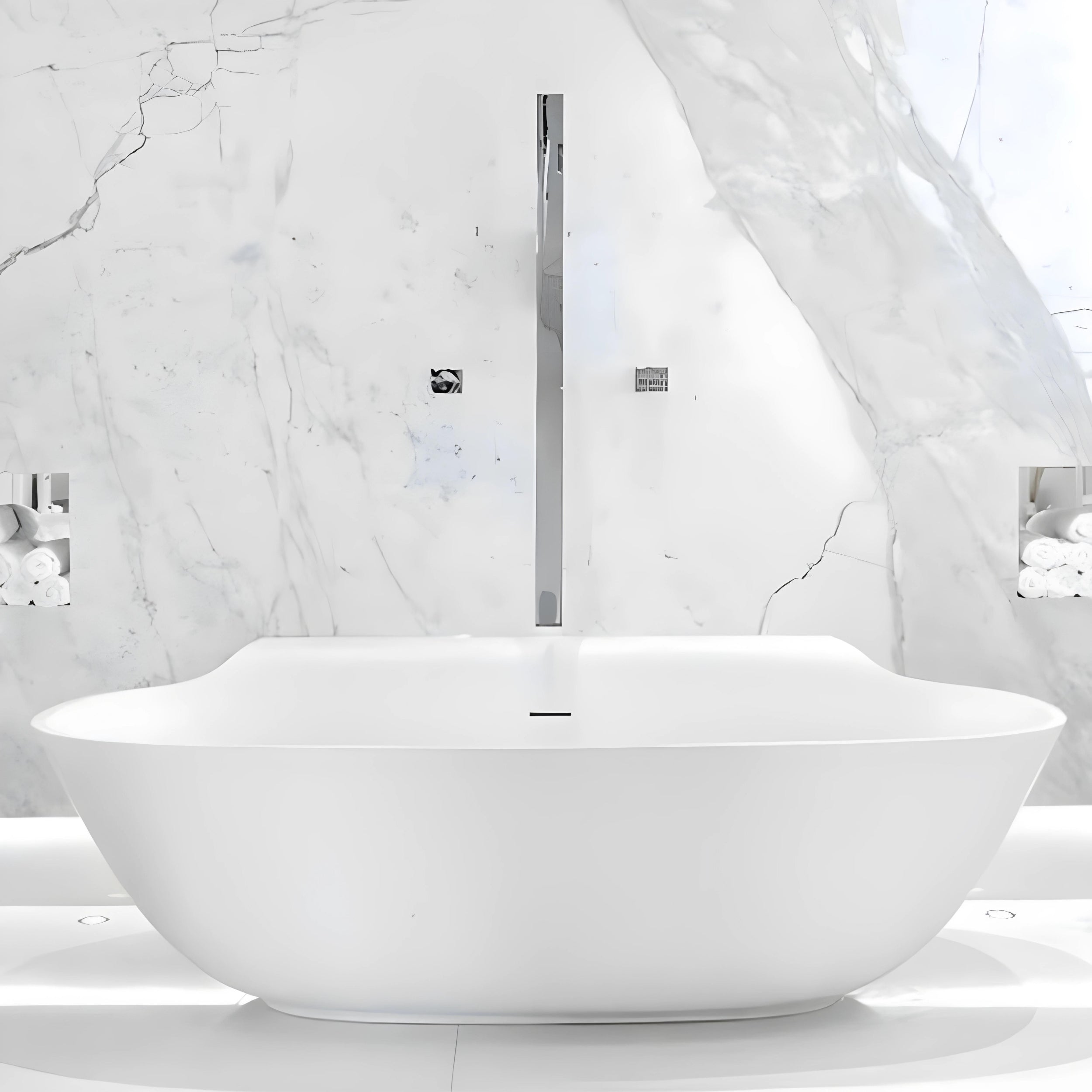 PIETRA BIANCA ALICE BACK-TO-WALL FREESTANDING STONE BATHTUB MATTE WHITE 1700MM