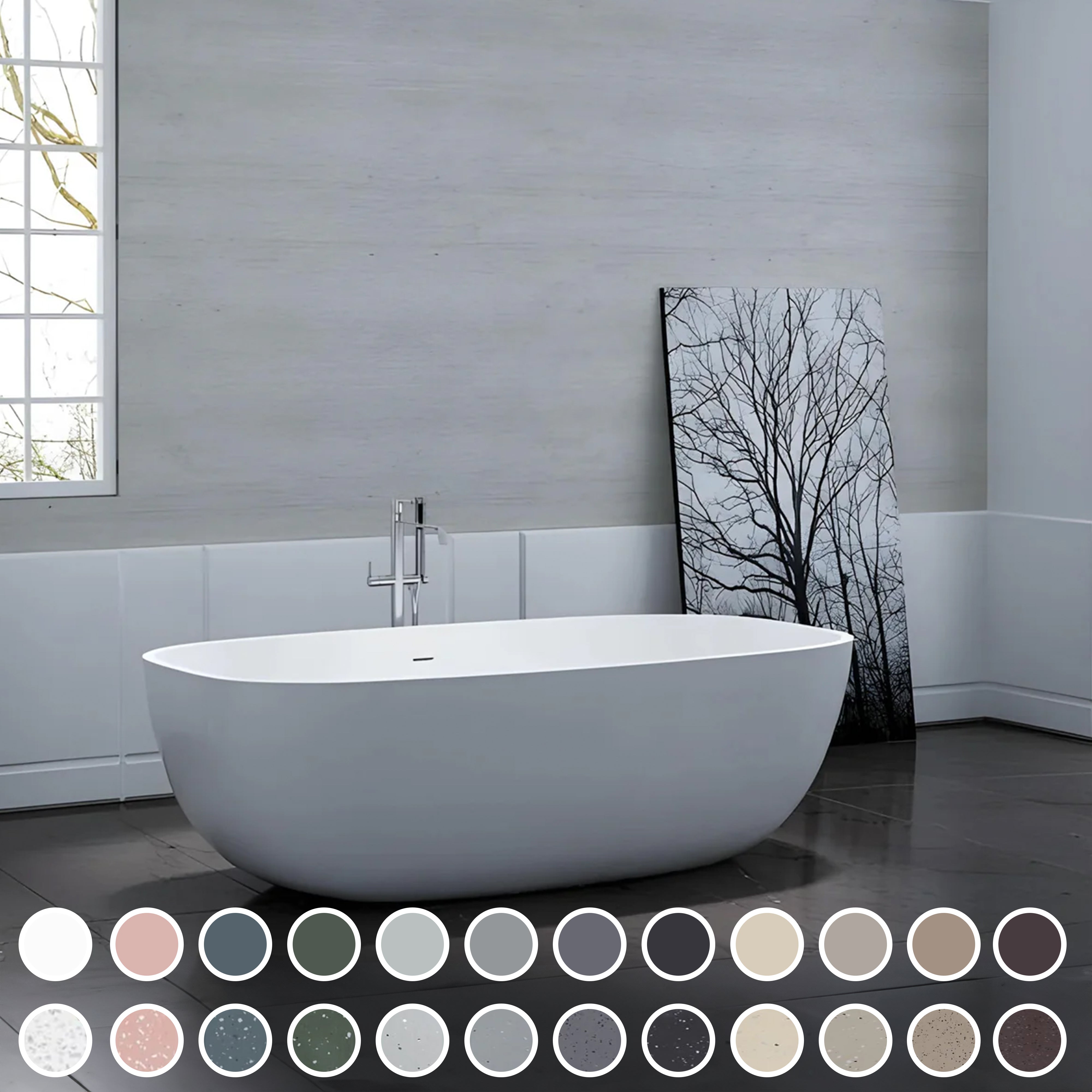 PIETRA BIANCA BORA FREESTANDING STONE BATHTUB WITH CUSTOM COLOURS (AVAILABLE IN 1650MM AND 1800MM)