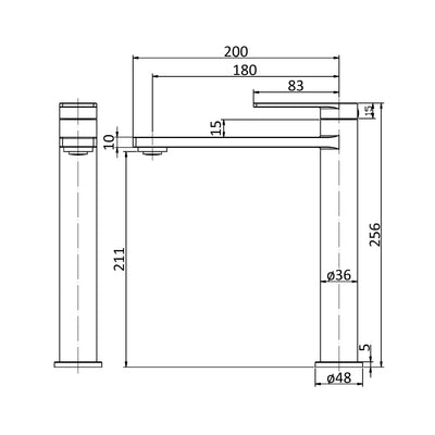 IKON RUKI LEAD FREE HIGH RISE BASIN MIXER 256MM BRUSHED NICKEL