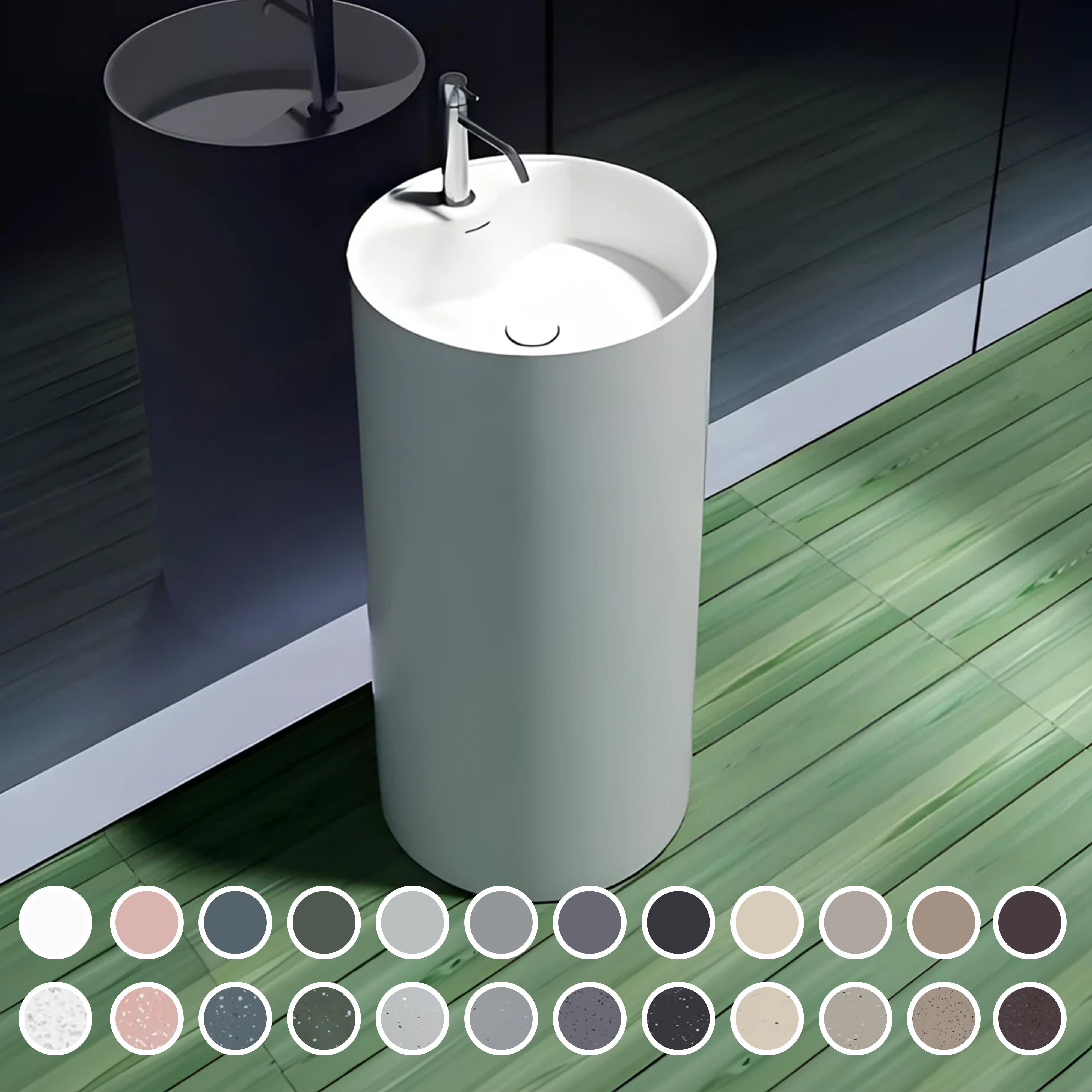 PIETRA BIANCA UNION FREESTANDING PEDESTAL STONE BASIN WITH CUSTOM COLOURS 450MM