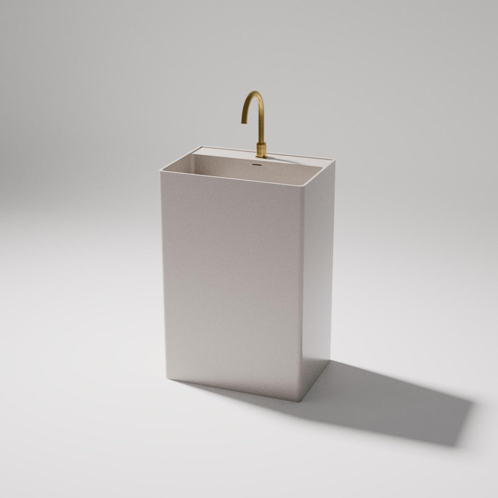 PIETRA BIANCA CUBE FREESTANDING PEDESTAL STONE BASIN WITH CUSTOM COLOURS 600MM