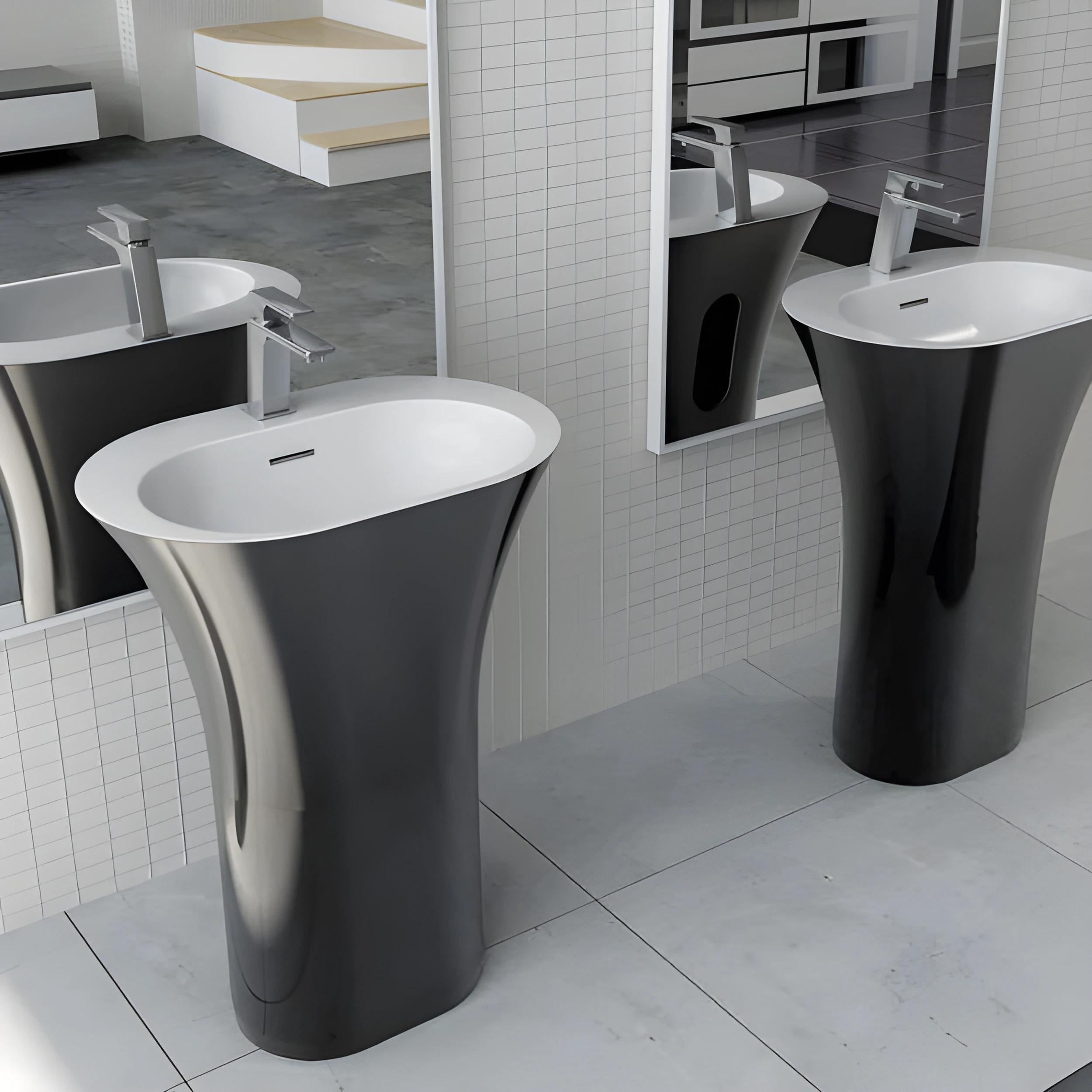 PIETRA BIANCA ICELAND FREESTANDING PEDESTAL STONE BASIN WITH CUSTOM COLOURS 630MM
