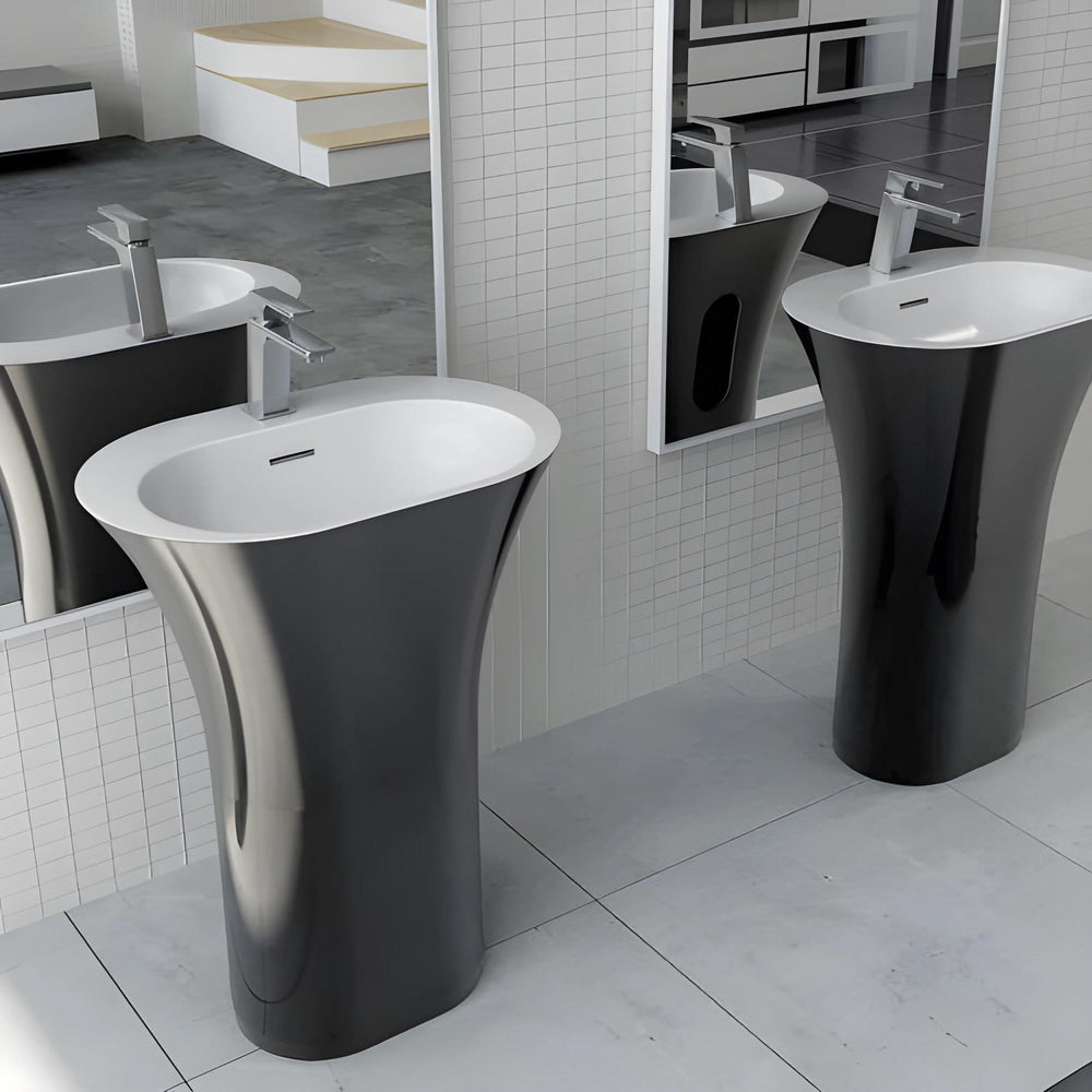 PIETRA BIANCA ICELAND FREESTANDING PEDESTAL STONE BASIN WITH CUSTOM COLOURS 630MM