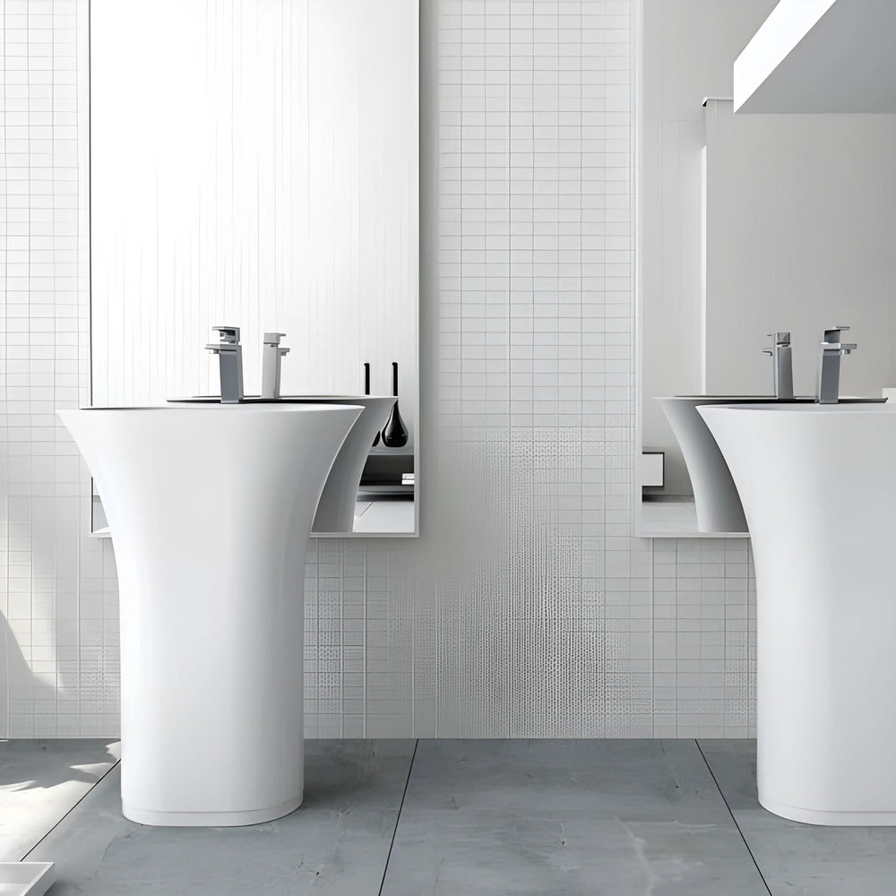 PIETRA BIANCA ICELAND FREESTANDING PEDESTAL STONE BASIN WITH CUSTOM COLOURS 630MM