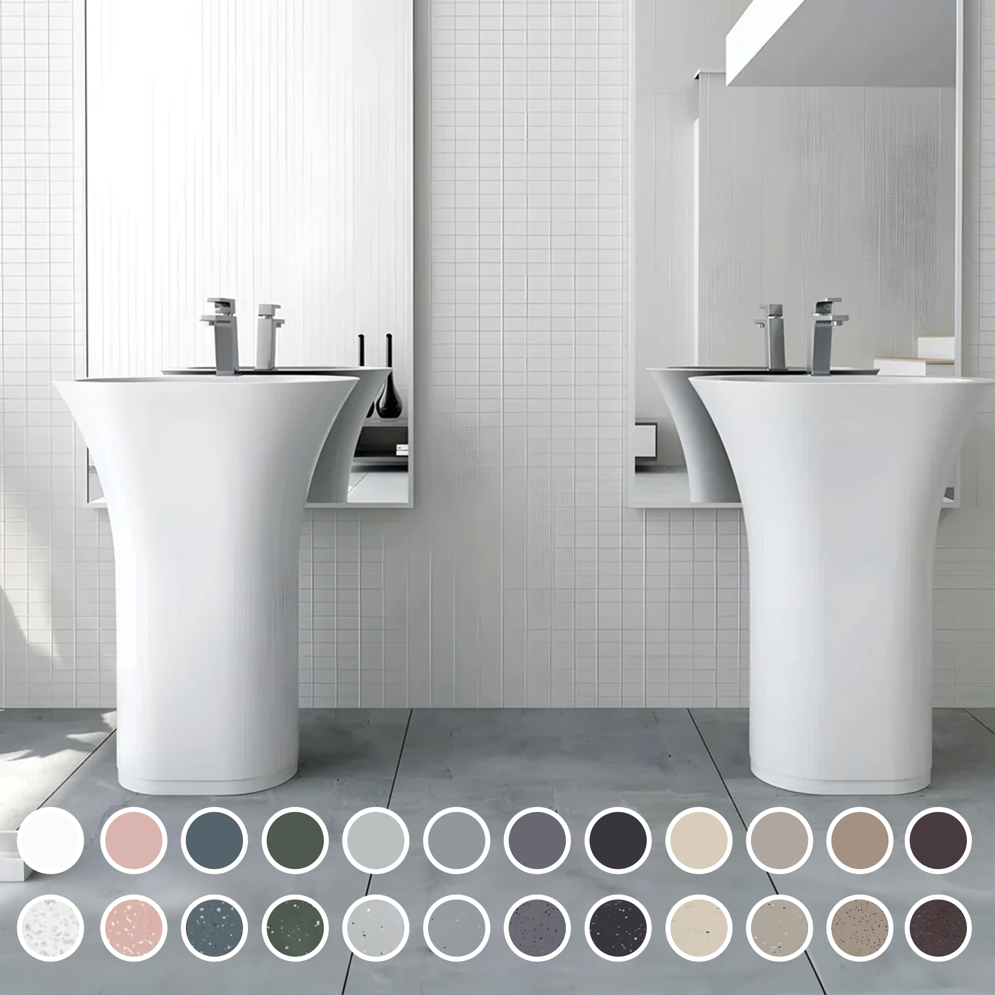 PIETRA BIANCA ICELAND FREESTANDING PEDESTAL STONE BASIN WITH CUSTOM COLOURS 630MM