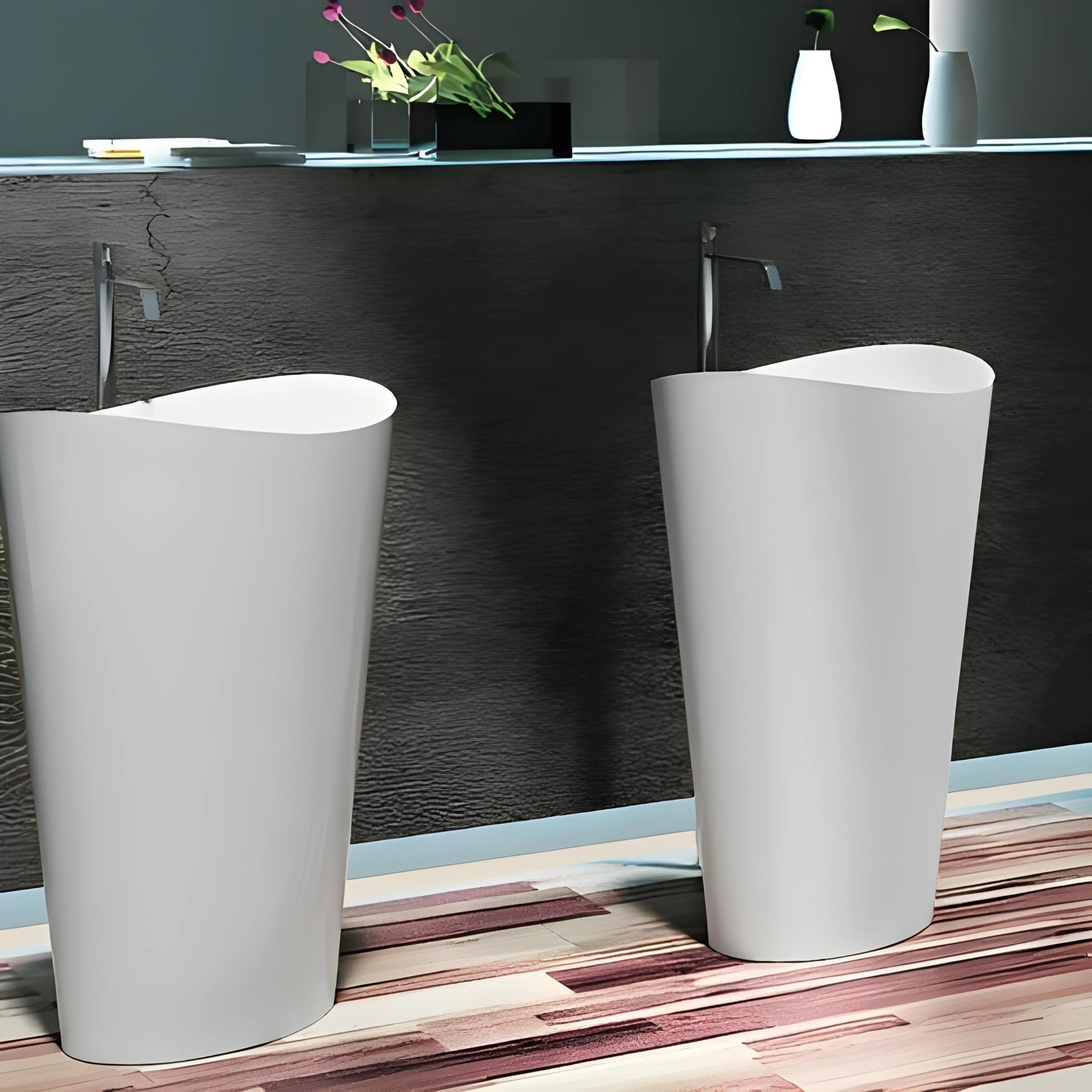 PIETRA BIANCA WAVE FREESTANDING STONE BASIN WITH MULTICOLOUR 600MM