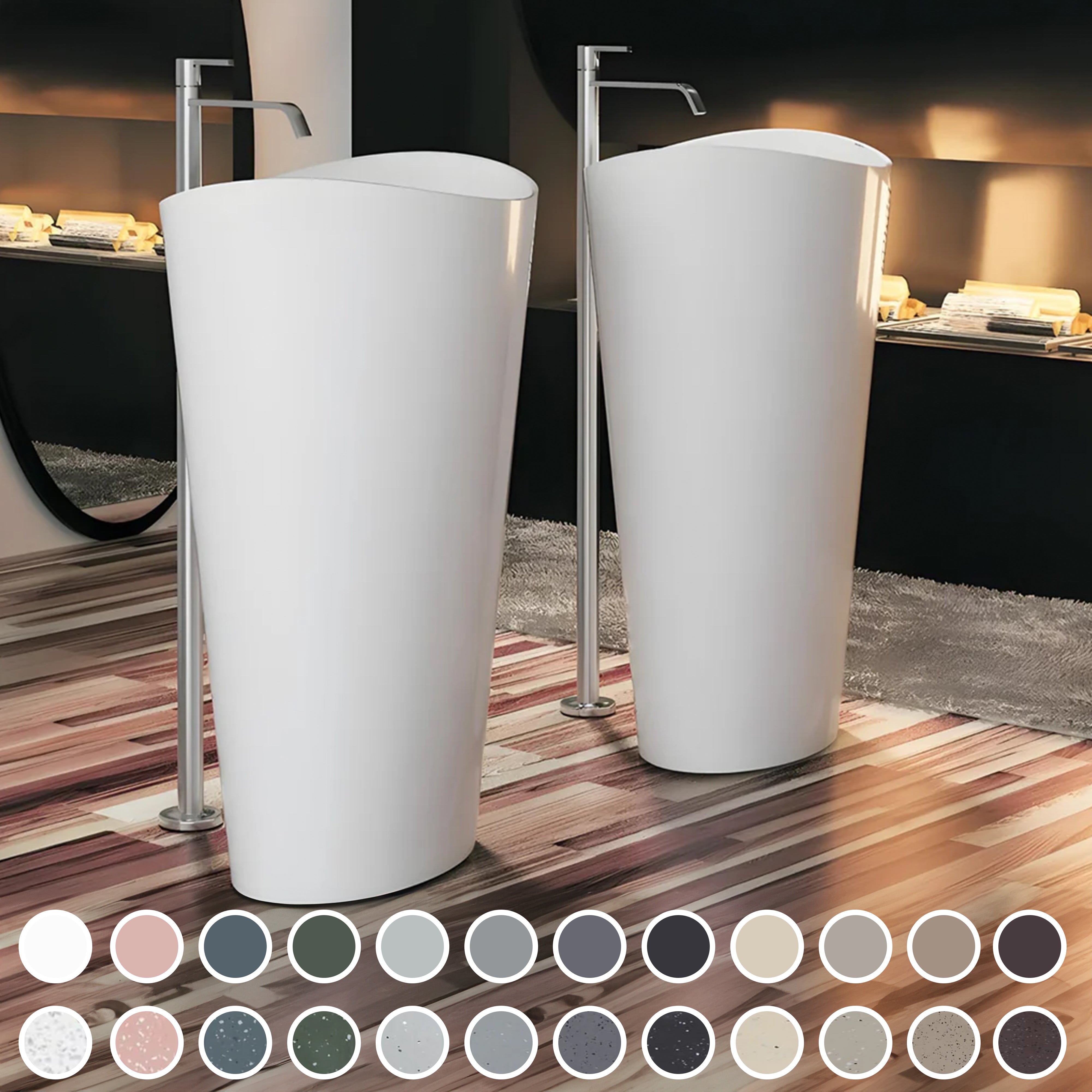 PIETRA BIANCA WAVE FREESTANDING STONE BASIN WITH CUSTOM COLOURS 600MM