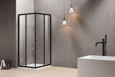 COVEY SEMI-FRAMELESS CORNER OPEN DOUBLE SLIDING DOOR SHOWER SCREEN MATTE BLACK