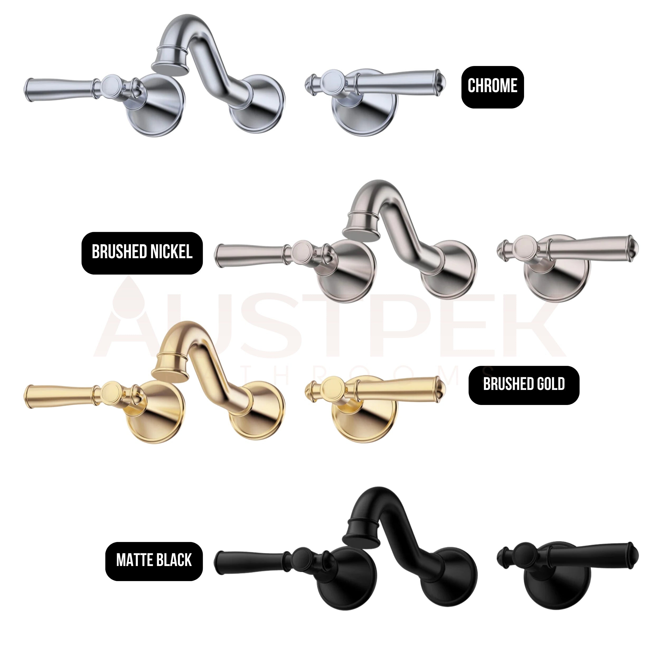 IKON CLASICO LEAD FREE THREE PIECE BATH SET MATTE BLACK (BRASS HANDLE)