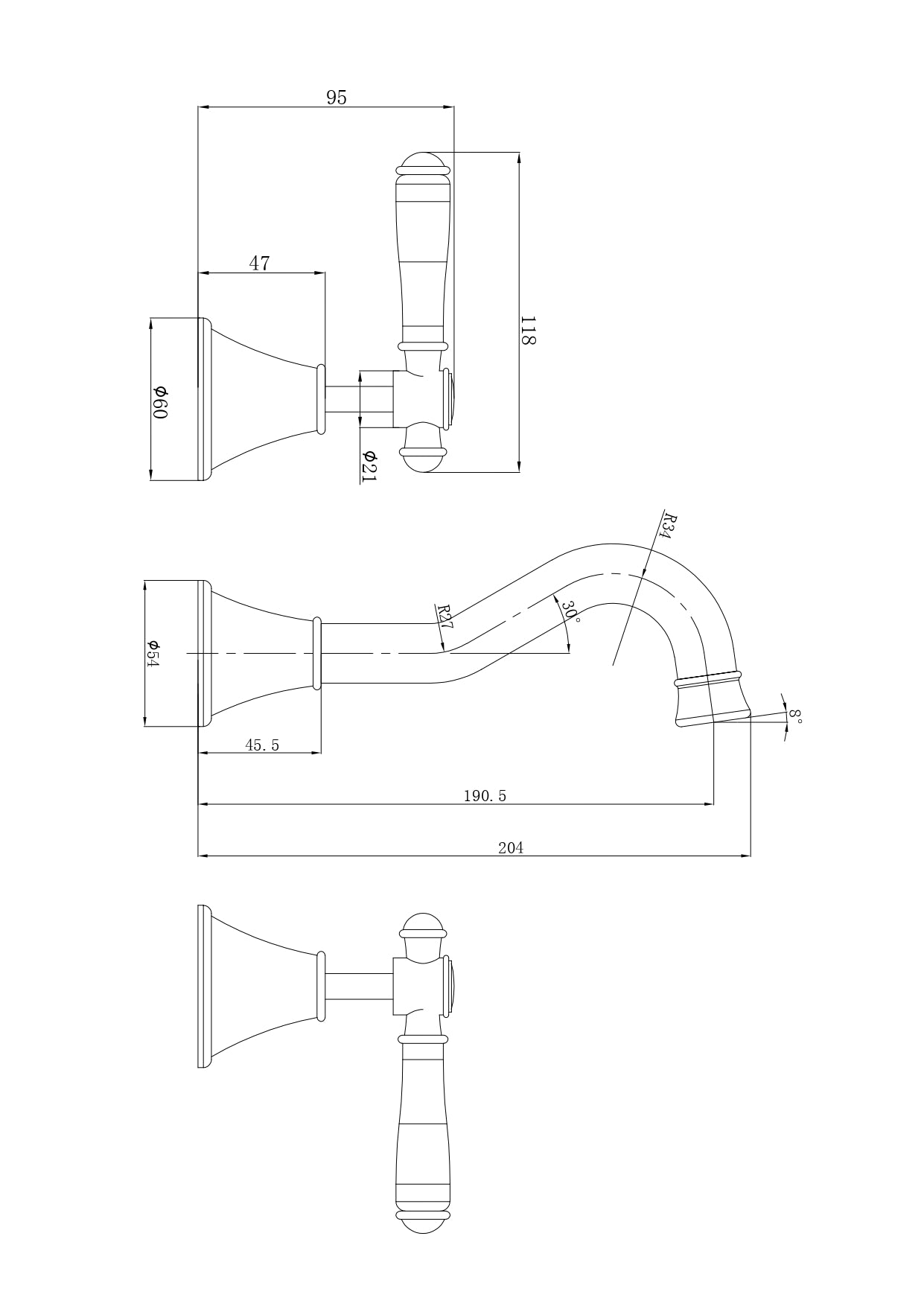 IKON CLASICO LEAD FREE THREE PIECE BATH SET BRUSHED NICKEL (BRASS HANDLE)