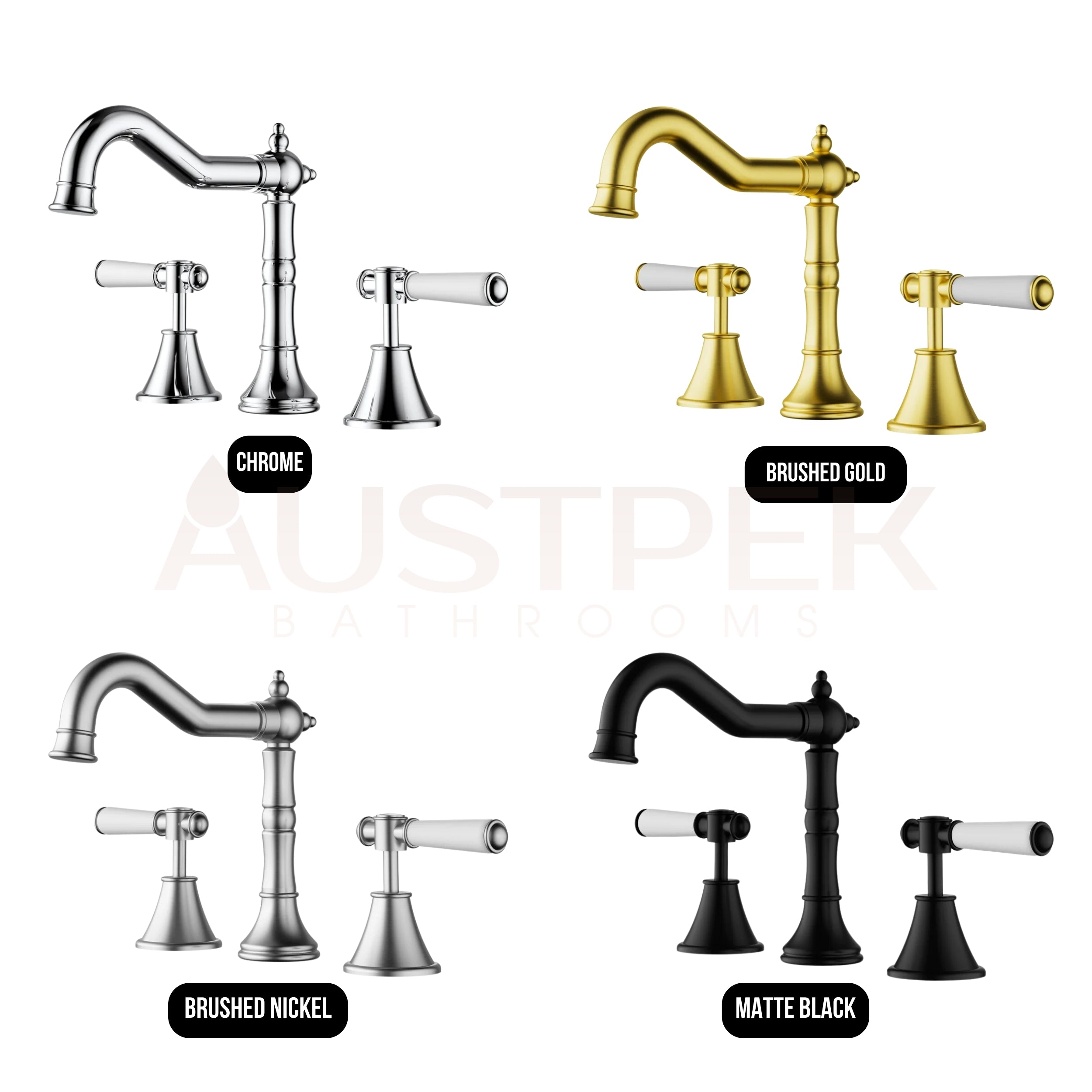 IKON CLASICO LEAD FREE THREE PIECE BASIN SET BRUSHED NICKEL (BRASS HANDLE)