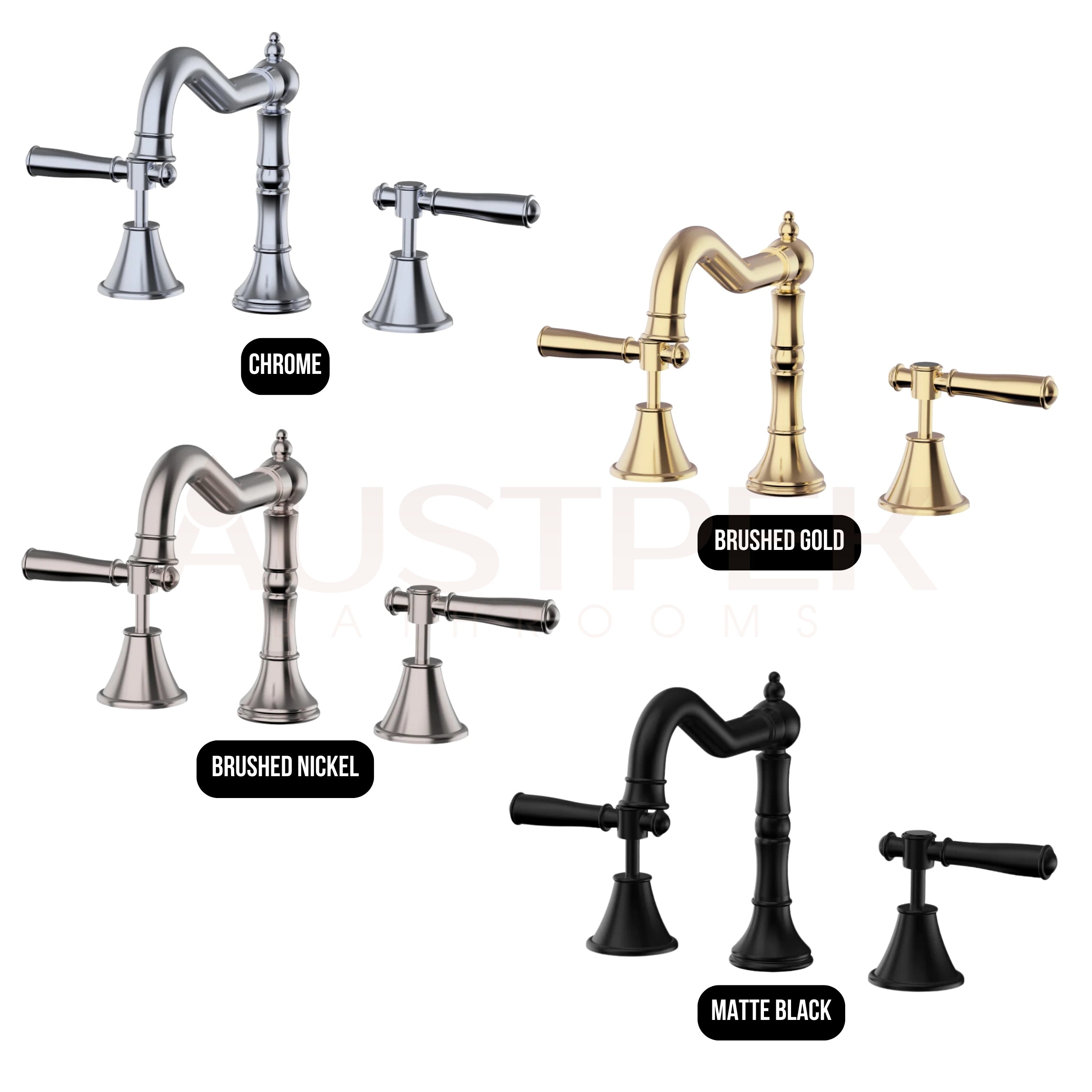 IKON CLASICO LEAD FREE THREE PIECE BASIN SET 186MM MATTE BLACK (BRASS HANDLE)