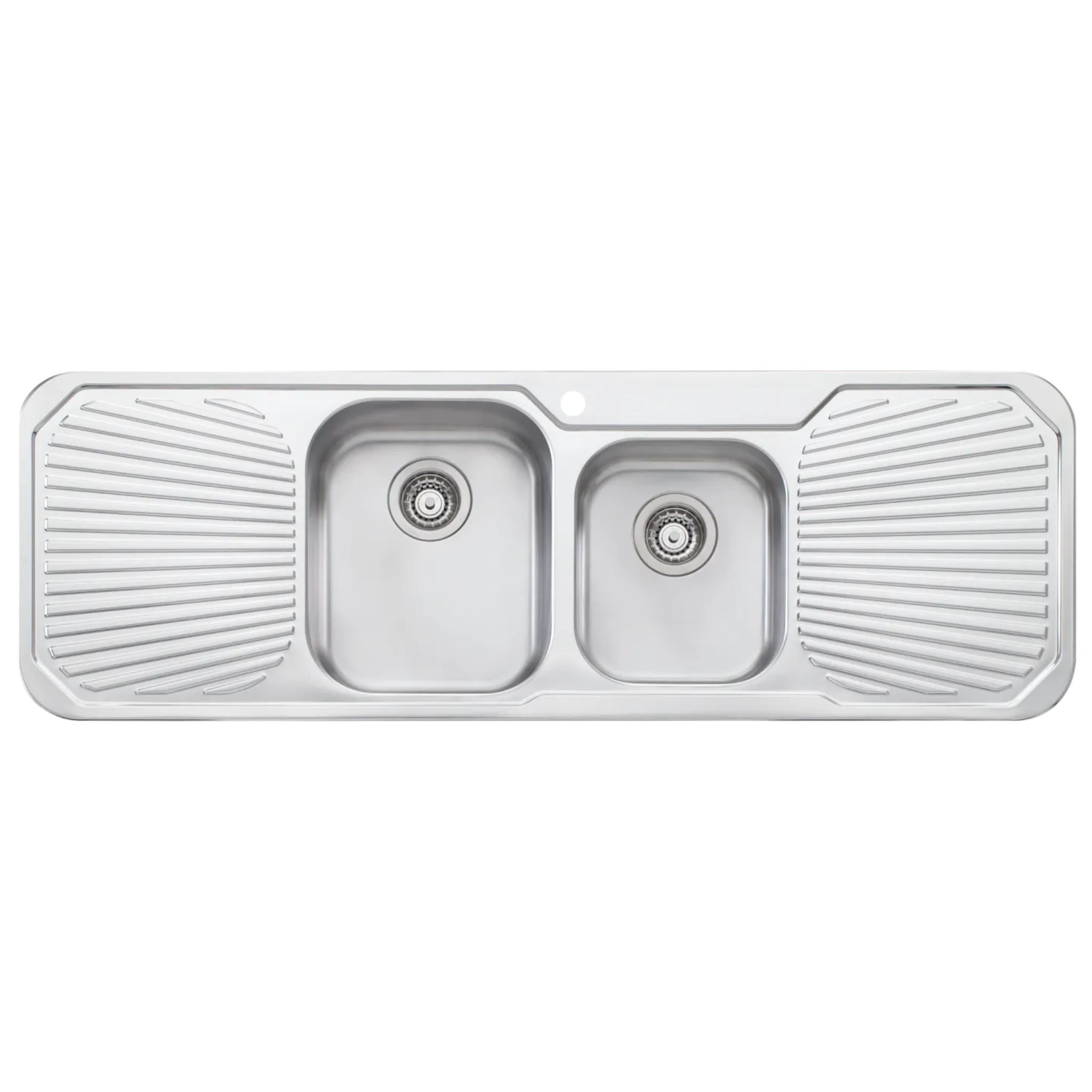 OLIVERI PETITE 1 & 3/4 BOWL TOPMOUNT KITCHEN SINK WITH DOUBLE DRAINER STAINLESS STEEL 1430MM