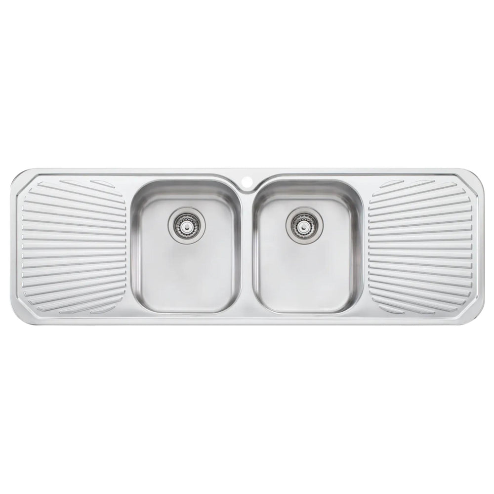 OLIVERI PETITE DOUBLE BOWL TOPMOUNT KITCHEN SINK WITH DOUBLE DRAINER STAINLESS STEEL 1430MM
