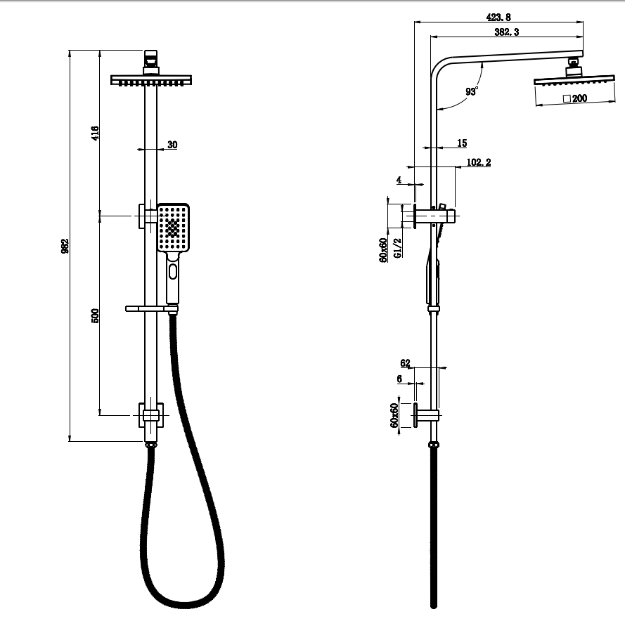 IKON EDEN MULTIFUNCTION SHOWER SET WITH UNIVERSAL DIVERTER 982MM CHROME