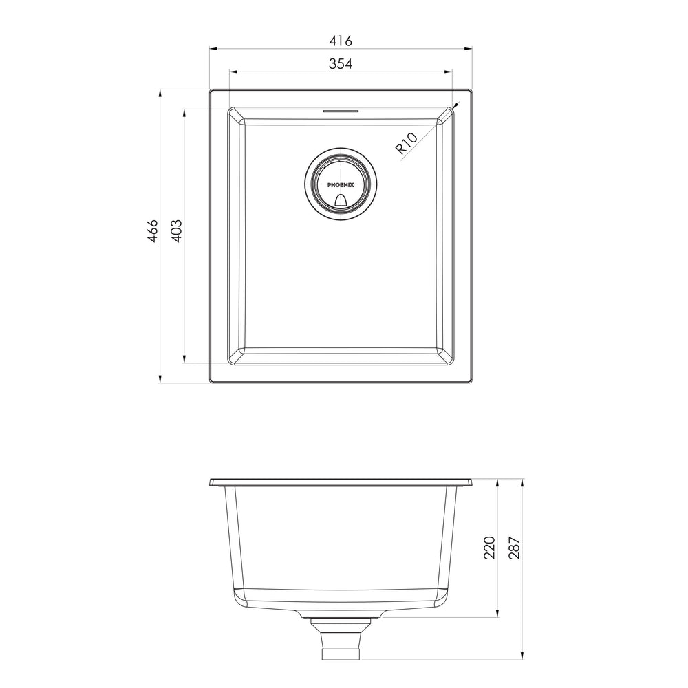 PHOENIX 5000 SERIES SINGLE BOWL SINK MATTE WHITE 416MM