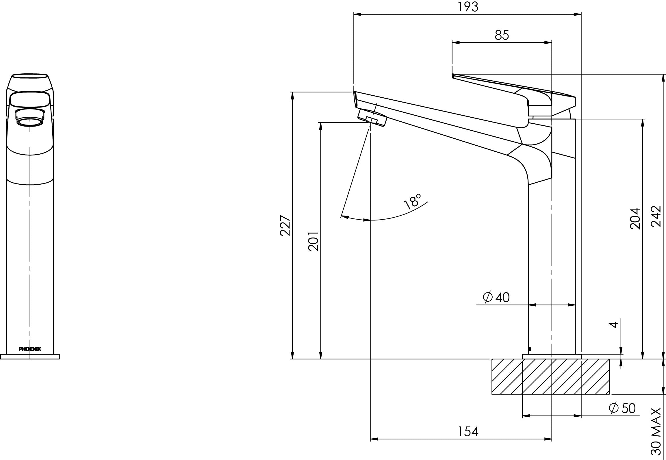 PHOENIX ARLO LEAD FREE VESSEL MIXER 242MM MATTE BLACK