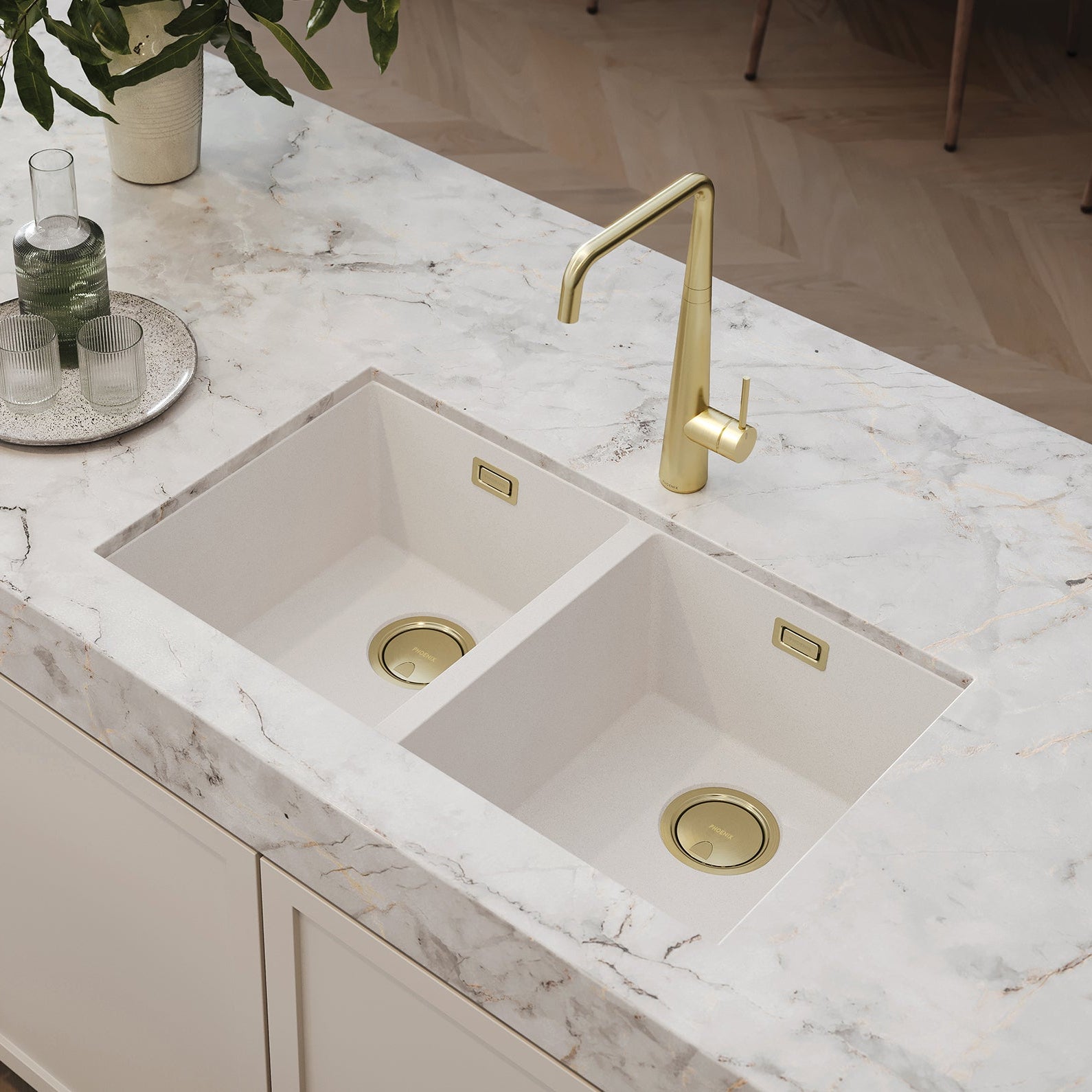 PHOENIX COVERED SINK BASKET WASTE WITH OVERFLOW BRUSHED GOLD