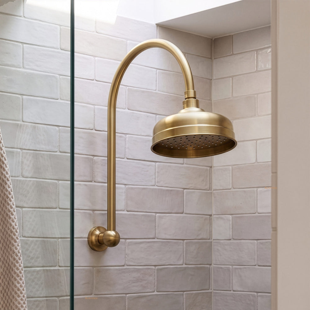 PHOENIX CROMFORD HIGH-RISE SHOWER ARM AND ROSE 150MM BRUSHED GOLD