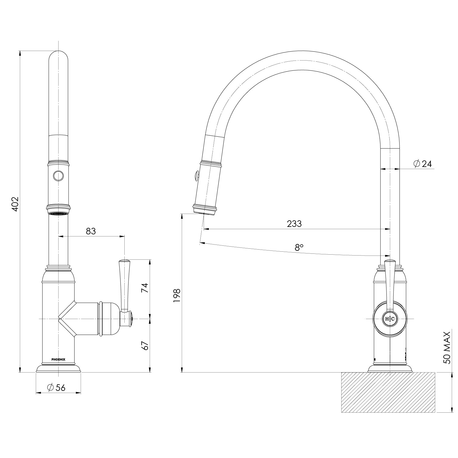 PHOENIX CROMFORD LEAD FREE PULL OUT SINK MIXER 402MM MATTE BLACK