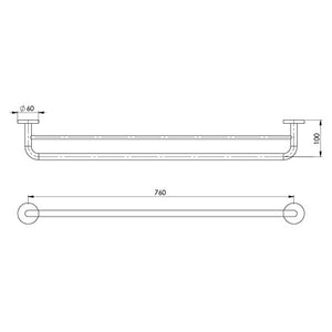 PHOENIX FESTIVAL SINGLE NON-HEATED TOWEL RAIL CHROME (AVAILABLE IN 600MM AND 760MM)
