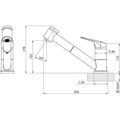 PHOENIX IVY MKII LEAD FREE PULL OUT SINK MIXER 110MM MATTE BLACK