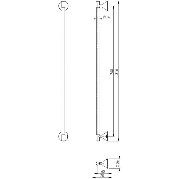 PHOENIX IVY SINGLE NON-HEATED TOWEL RAIL 760MM CHROME