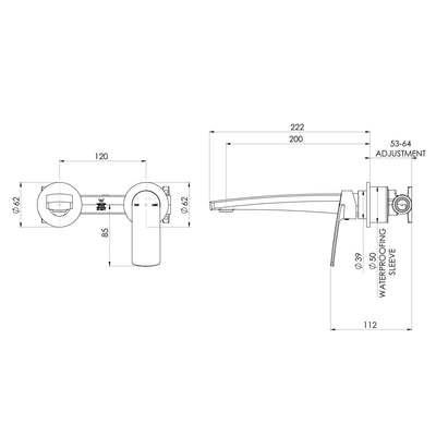 PHOENIX MEKKO SWITCHMIX LEAD FREE WALL BASIN / BATH MIXER SET ROUND PLATE 222MM CHROME