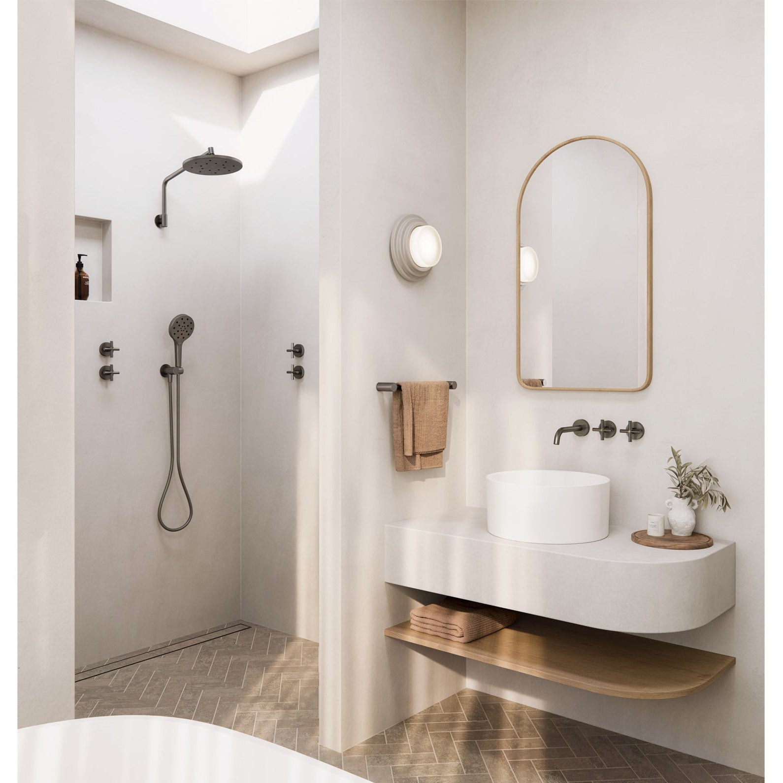 PHOENIX ORMOND HIGH-RISE SHOWER ARM AND ROSE 347MM BRUSHED CARBON