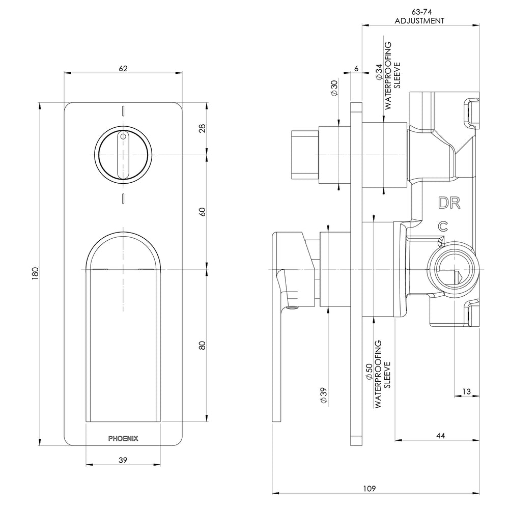 PHOENIX TEEL MKII SWITCHMIX SHOWER / BATH DIVERTER MIXER 180MM COMPLETE KIT BRUSHED CARBON