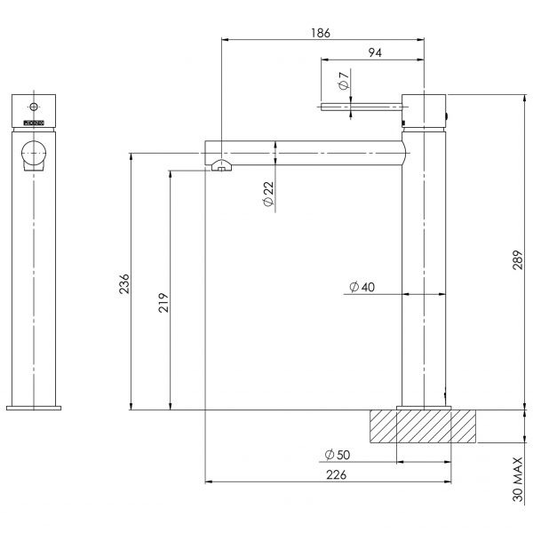 PHOENIX VIVID SLIMLINE LEAD FREE VESSEL MIXER 289MM MATTE BLACK
