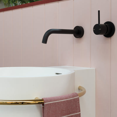 PHOENIX VIVID SLIMLINE LEAD FREE WALL BASIN CURVED OUTLET 185MM MATTE BLACK