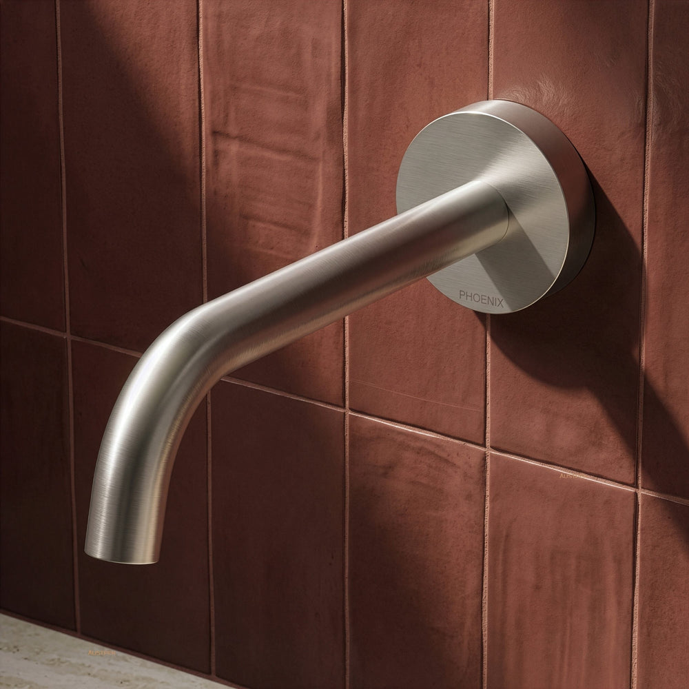 PHOENIX VIVID SLIMLINE PLUS WALL BASIN / BATH OUTLET 194MM BRUSHED NICKEL