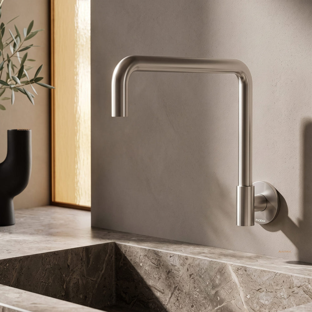 PHOENIX VIVID SLIMLINE PLUS WALL SINK OUTLET 240MM BRUSHED NICKEL