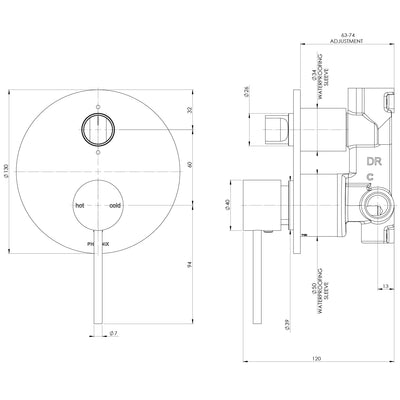 PHOENIX VIVID SLIMLINE SWITCHMIX SHOWER / BATH DIVERTER MIXER COMPLETE KIT CHROME