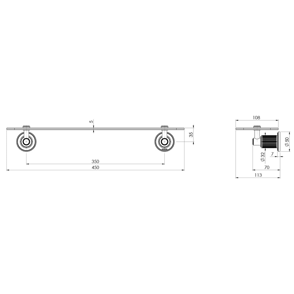 PHOENIX WILTERN GLASS SHELF 450MM CHROME